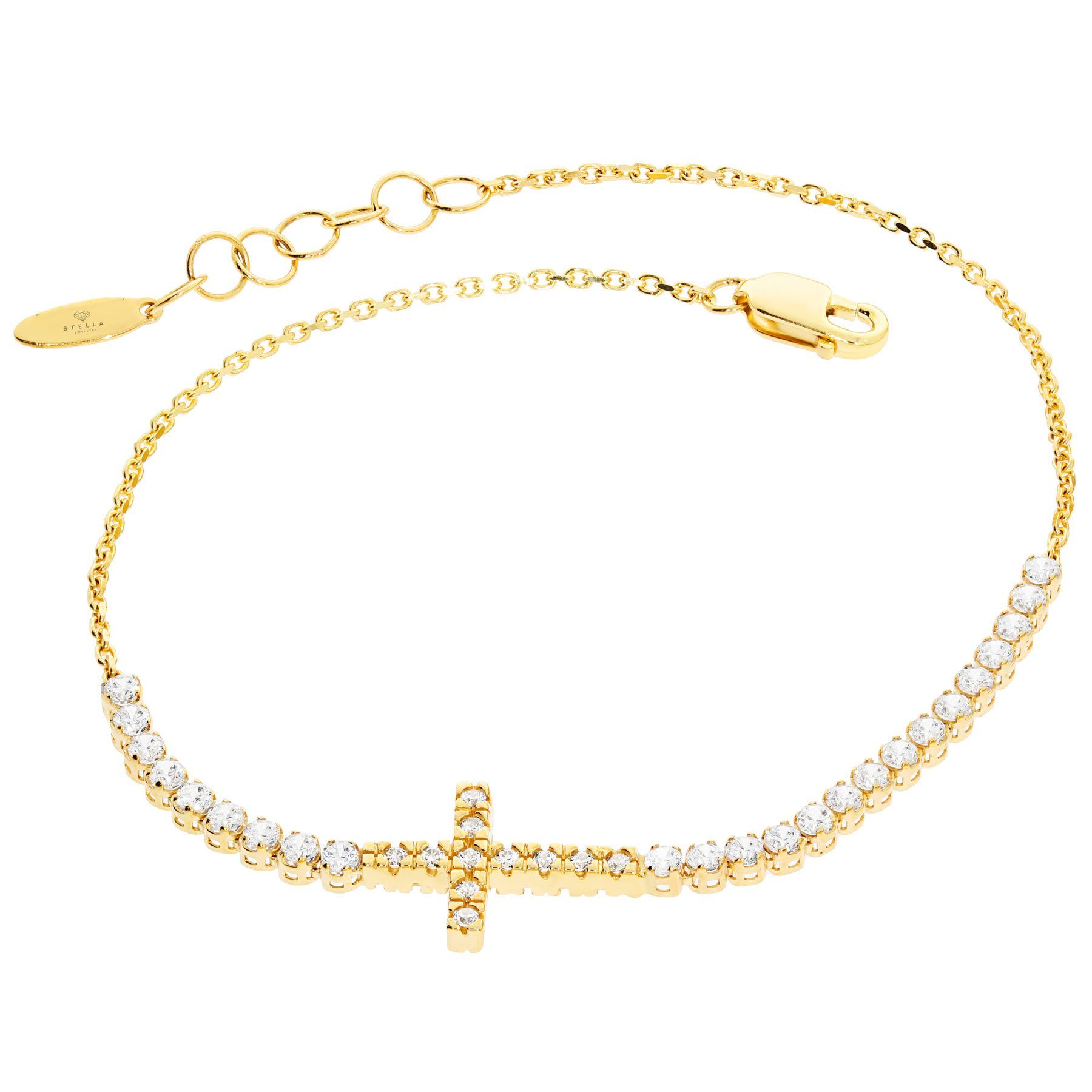 Stella-Jewellery Goldarmband 585er Gelbgold Armband mit Kreuz und Zirkonia (inkl. Etui, 1-tlg), Armkette, Goldarmband