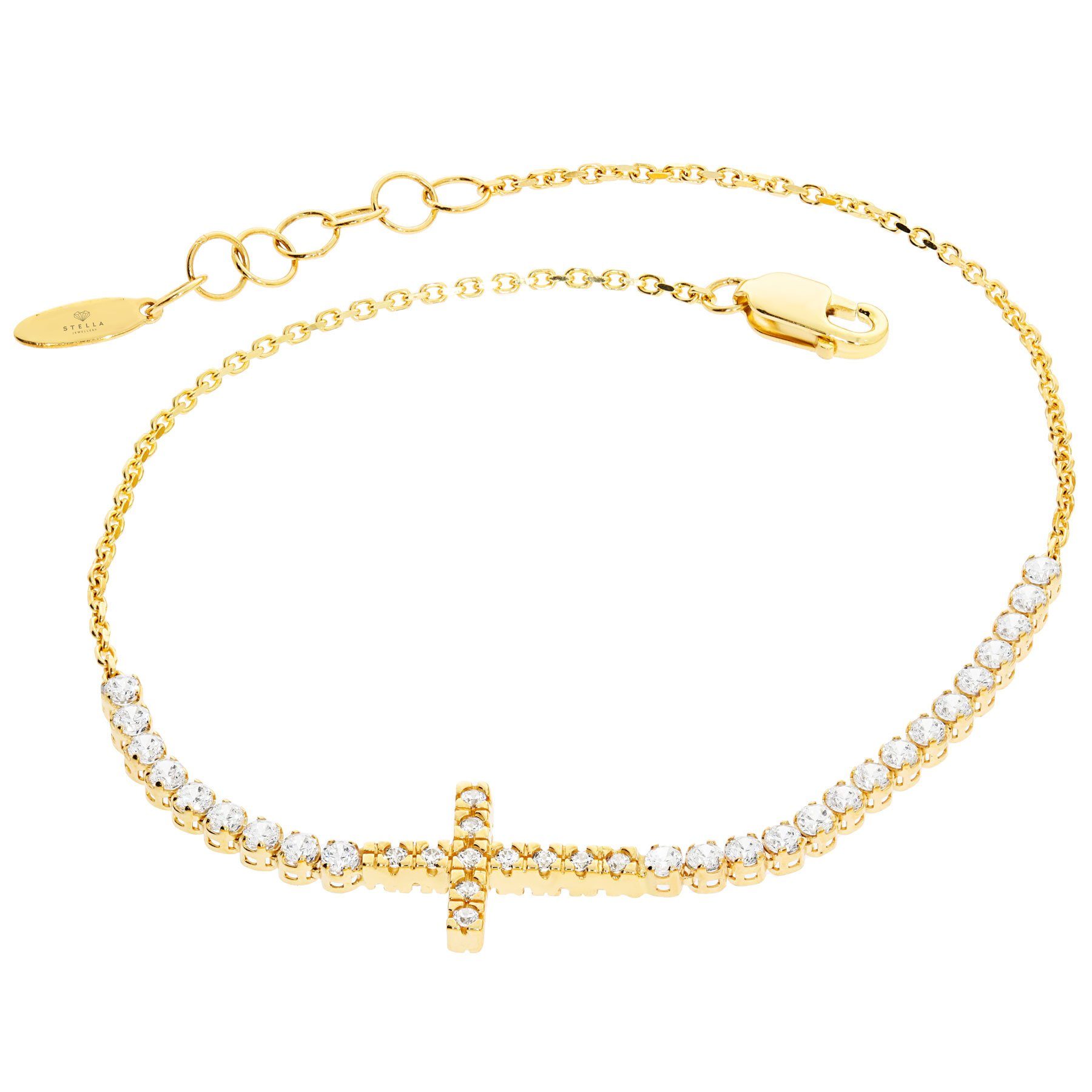 Goldarmband 585er Gelbgold Armband mit Kreuz und Zirkonia