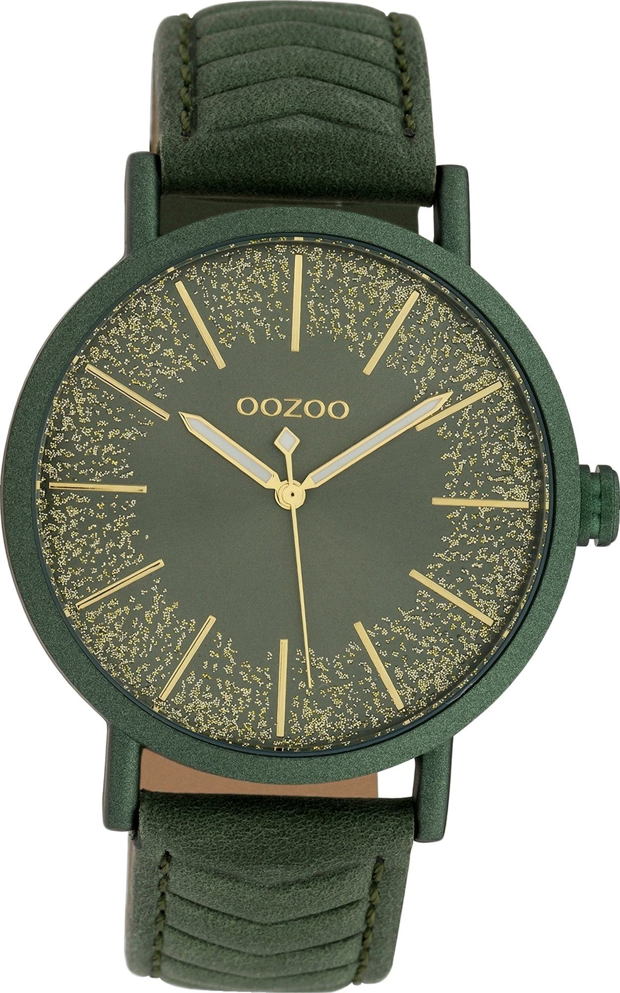 OOZOO Quarzuhr Oozoo Leder Damen Uhr C10148 Analog, Damenuhr Lederarmband grün, rundes Gehäuse, groß (ca. 42mm)