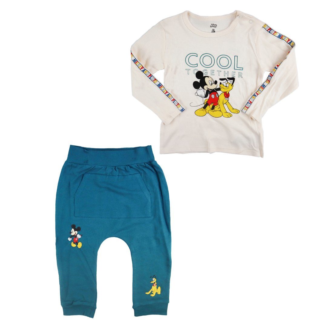 Disney Langarmshirt Disney Mickey Maus Baby 2tlg.Set langarm Shirt plus Hose Gr. 62 bis 92, Baumwolle