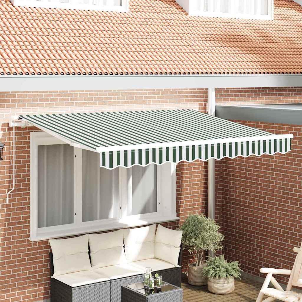 furnicato Markise Markisenstoff Ersatz Grün und Weiß aus Segeltuch für Außenbereich UV-beständige Sonnenmarkise, wasserabweisend und wetterfest für Garten