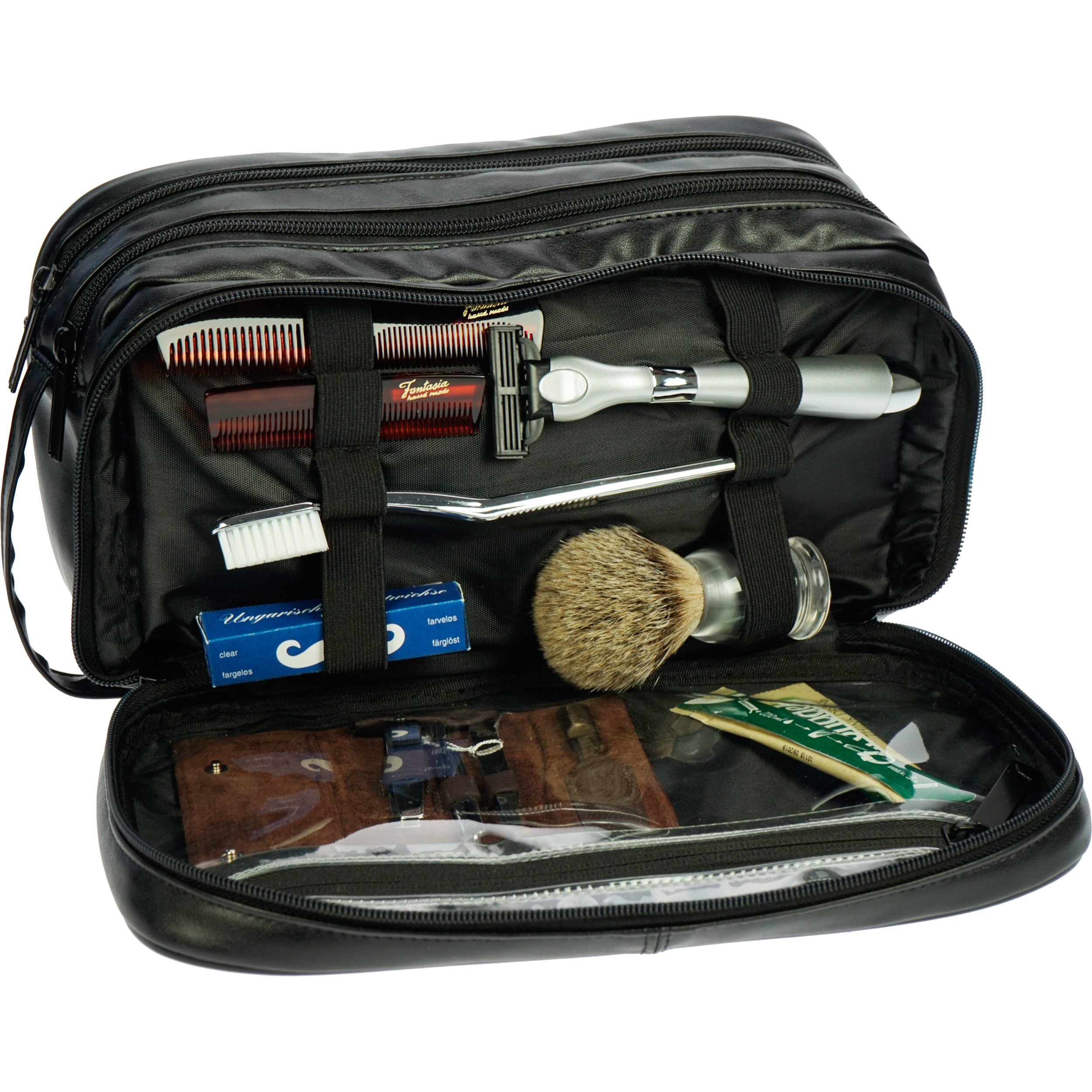 Fantasia Beauty Kulturbeutel Kulturtasche aus Kunstleder, 2 große Fächer davon 1 großes Nass-Fach (1-tlg), Kunstleder, geräumigen Hauptfach mit Nass-Fach