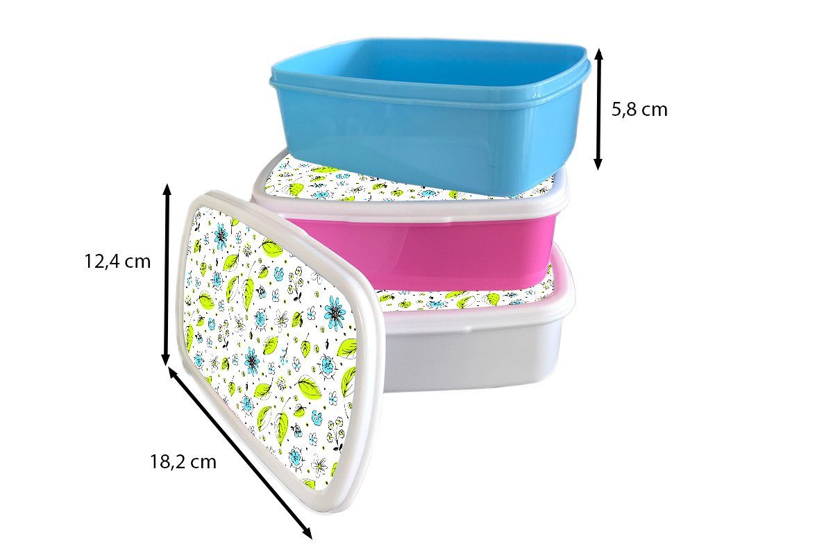 Erwachsene, Lunchbox Brotdose, Muster für (2-tlg), Kunststoff, für Mädchen MuchoWow Kinder und Blumen, Bohème weiß und Flora - - - Brotbox Fantasie Jungs -