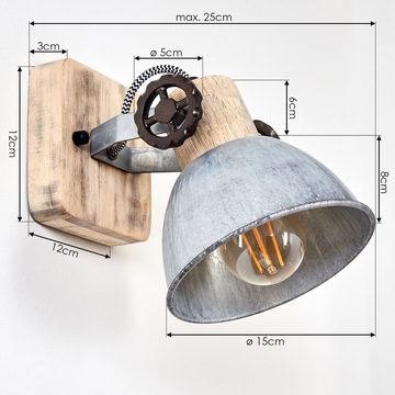 hofstein Wandleuchte »Cotes« 1-flammige Zimmerlampe aus Holz und Metall in silberfarben, ohne Leuchtmittel, Industrial/Vintage Look, 1xE27, der Leuchtenkopf verstellbar