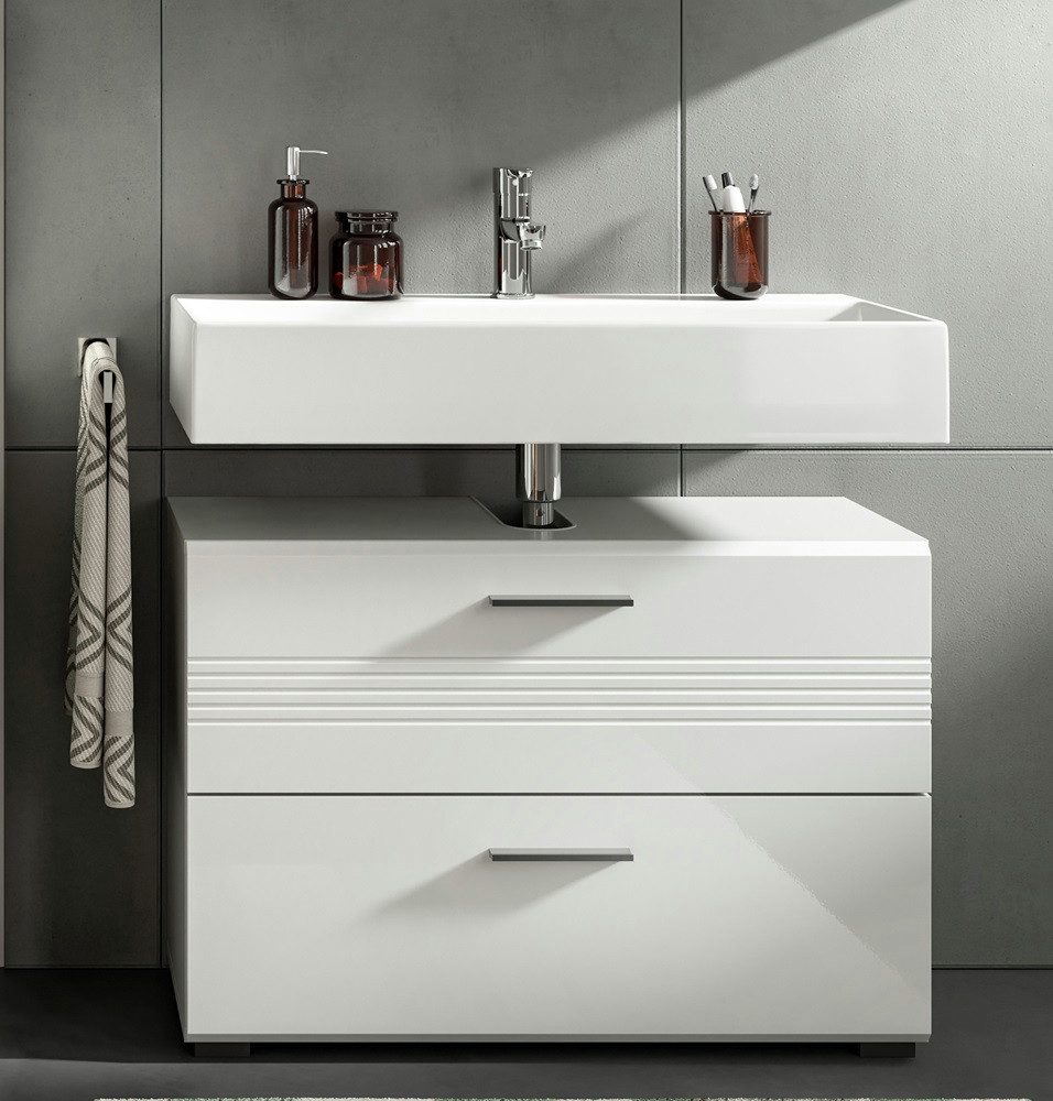xonox.home Waschbeckenunterschrank Waschtisch Copa mit Schubkästen, hellgrau / weiß Hochglanz (1-St) Badmöbel,Waschbeckenunterschrank,Einzelltyp,Breite 80 cm