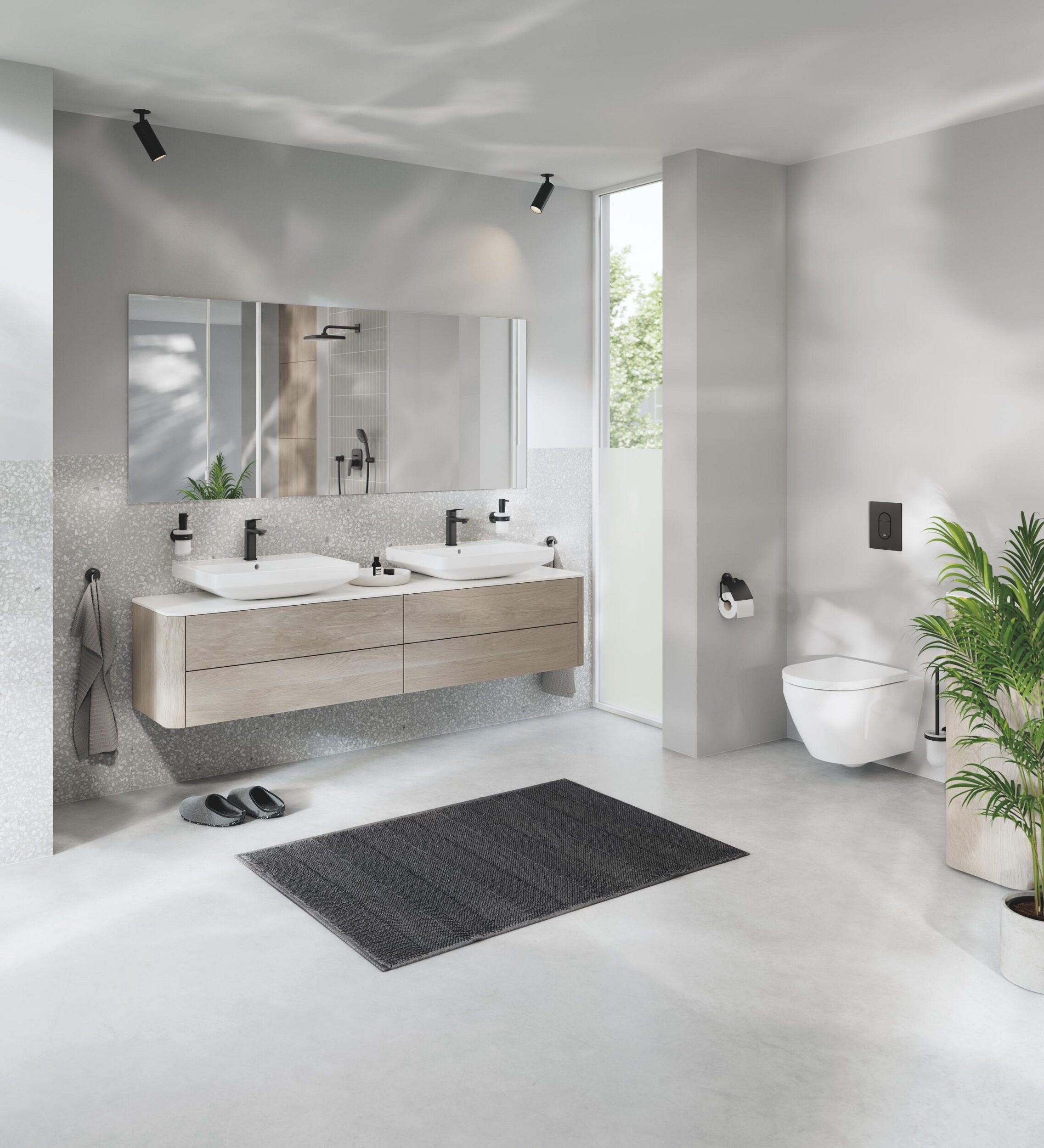 Grohe Waschtischarmatur Cubeo Einhand mit Zugstangen-Ablaufgarnitur S-Size - Schwarz matt
