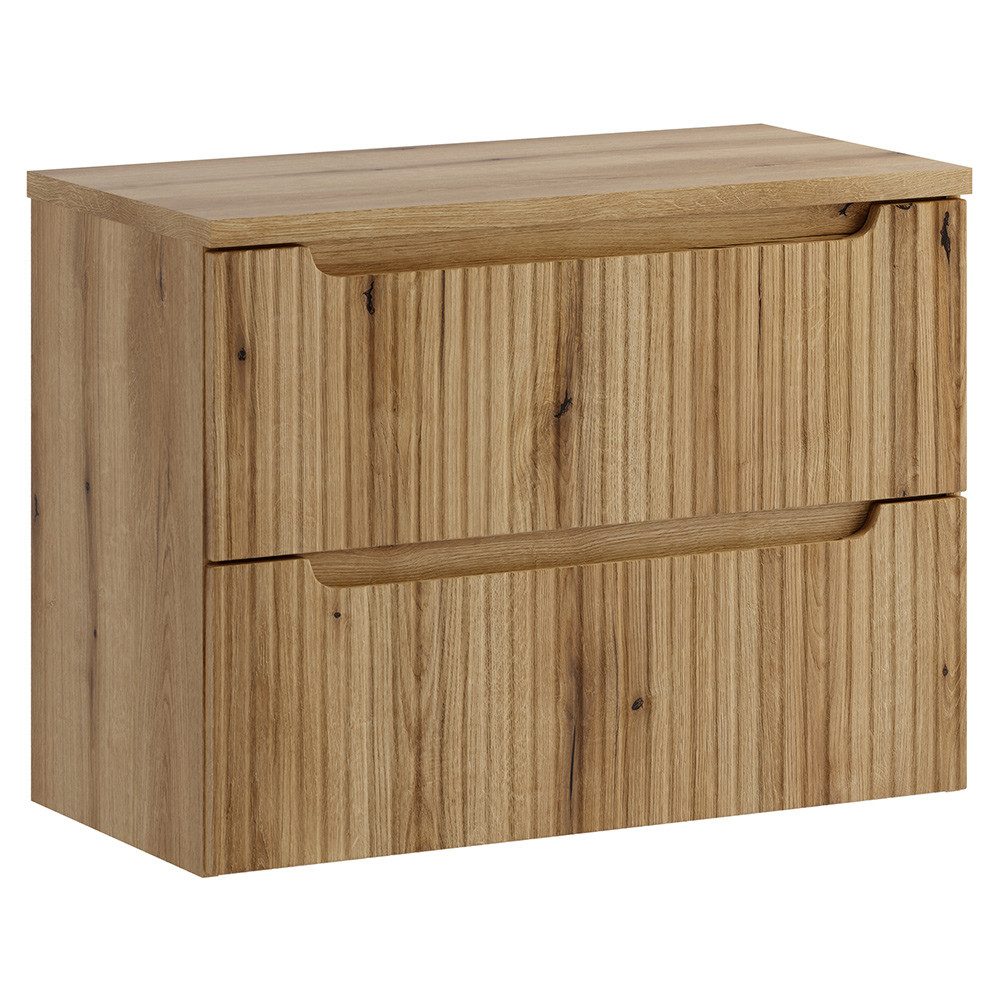 Lomadox Waschbeckenschrank NEWPORT-56-EVOKE 80 cm breit in Eiche, gerillte Front, 2 Schubladen