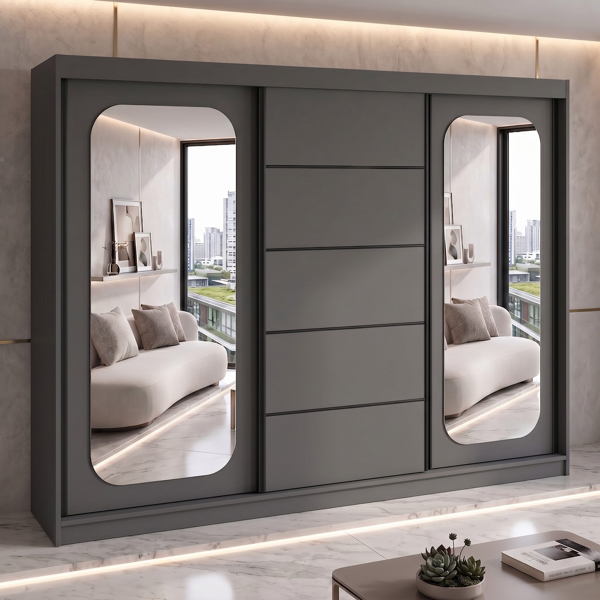 A&J MöbelLand GmbH Schiebetürenschrank BELANO – Moderner Kleiderschrank mit Schiebetüren (Die perfekte Kombination aus modernem Design, hoher Funktionalität und großzügigem Stauraum für Kleidung, Bettwäsche und Accessoires, erhältlich in verschiedenen Farben und Innenaufteilungen., Breite: 200 cm, Höhe: 215 cm, Tiefe: 59,5 cm) TOP ANGEBOT! Moderner Schwebetürenschrank.