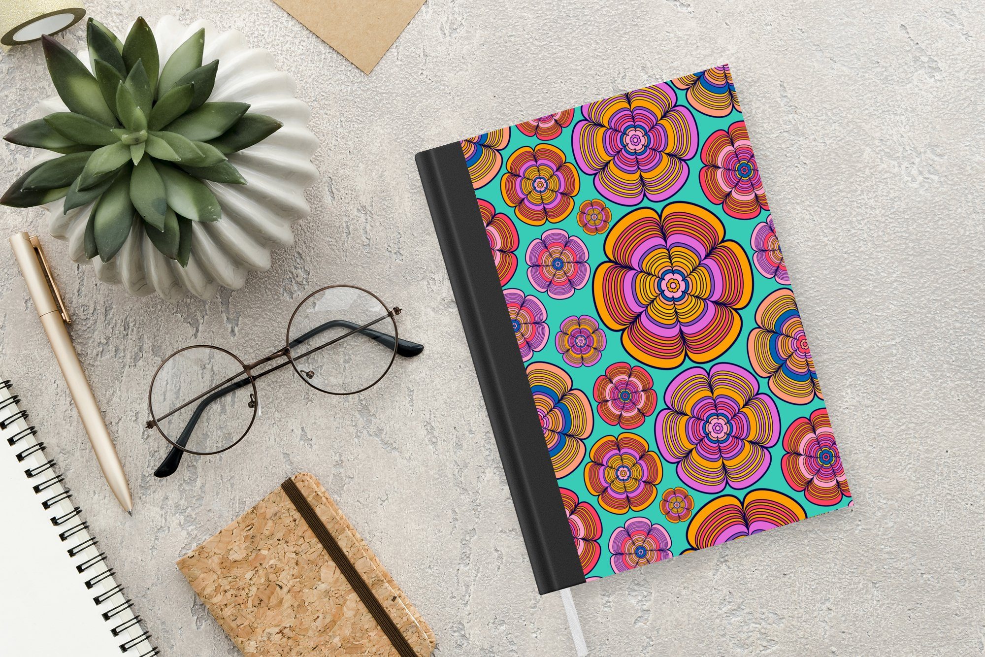 Notizheft, A5, Tagebuch, MuchoWow Journal, Flower Haushaltsbuch Notizbuch Power Design Merkzettel, - 98 - Seiten, Farben,