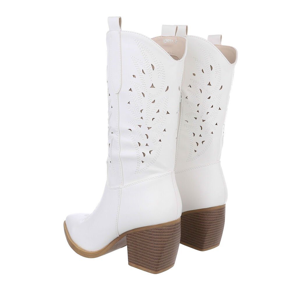 Ital-Design Damen Cowboyboots Western Westernstiefel (84160547) Blockabsatz Western- & Bikerstiefel in Weiß
