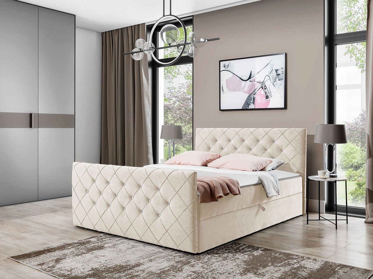 MIRJAN24 Boxspringbett Malaga (Polsterkopfteil, Fußteil, Matratze und Toppe günstig online kaufen