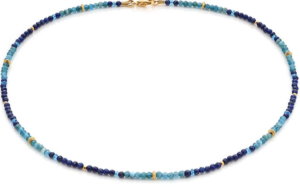 SKIELKA DESIGNSCHMUCK Kette ohne Anhänger Lapislazuli+Apatit Kette "Blue Spirit" (Sterlingsilber 925 vergoldet), hochwertige Goldschmiedearbeit aus Deutschland