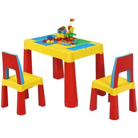 COSTWAY Spieltisch Kinderschreibtisch mit Stuhl, (3-tlg)