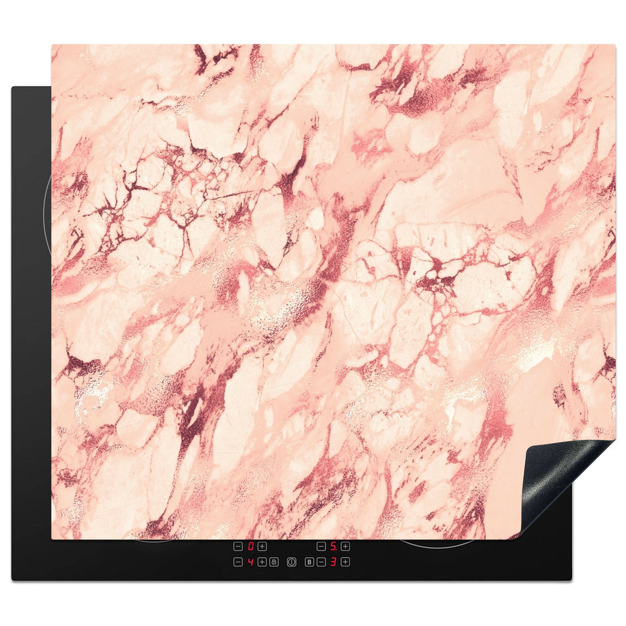 MuchoWow Herdblende-/Abdeckplatte Rosa - Steine - Marmor, Vinyl, (1 tlg), 59x51 cm, Induktionsschutz, Induktionskochfeld, Ceranfeldabdeckung