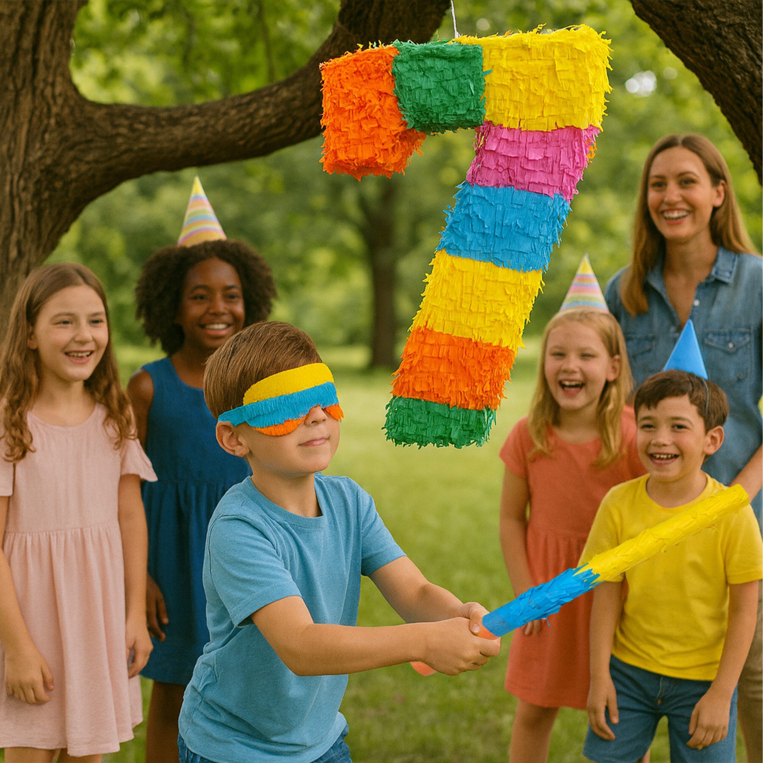 relaxdays Pinata Zahl mit Stab und Maske, 5