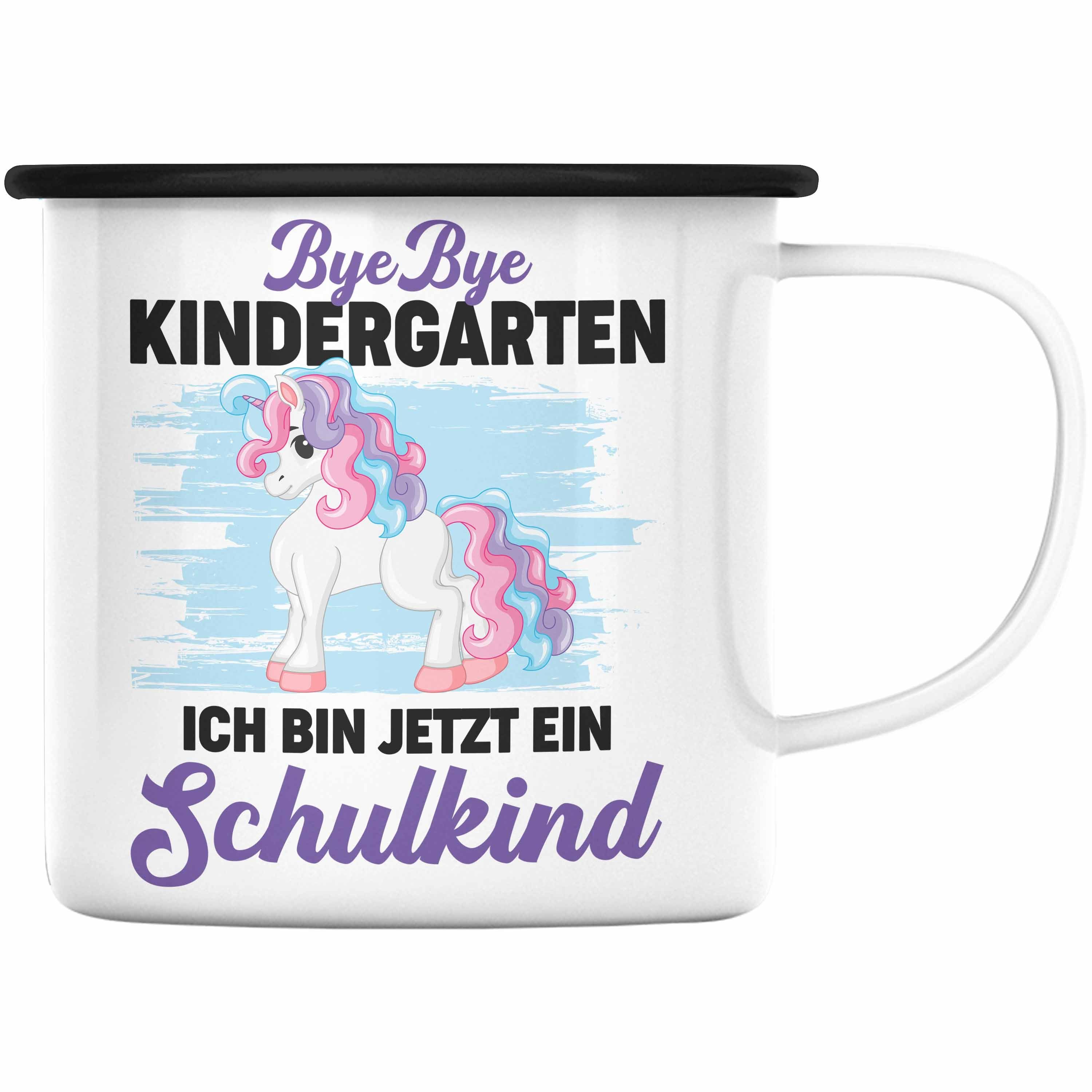 Trendation Thermotasse Trendation - Bye Bye Kindergarten Einschulung Mädchen Geschenk Emaille Tasse Schulstart 1. Schultag Schuleinführung Schulanfang Geschenkidee 2022 Schulkind Ich Bin Jetzt Ein Schulkind Schwarz