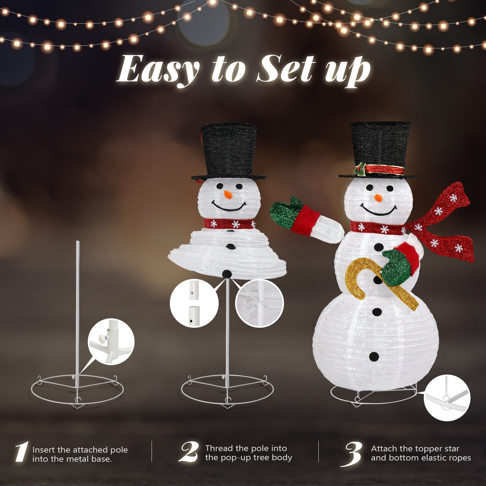 LALAHO Schneemann LED-Schneemann Weihnachten deko, 120cm mit 100 LEDs Weihnachtsbeleuchtung für Innen und Außen – Bild 3 von 5