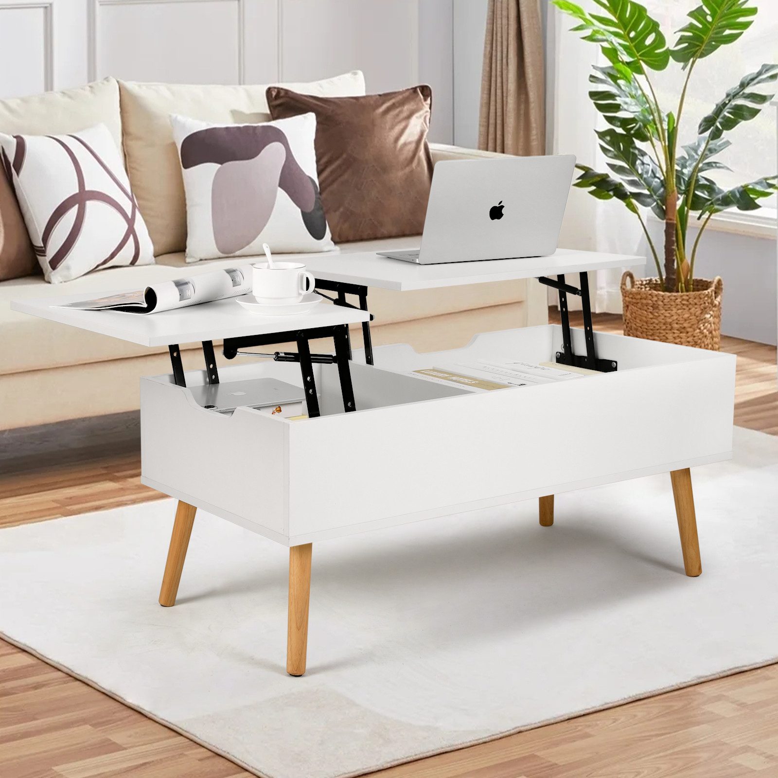VOWNER Couchtisch Höhenverstellbarer, Versenkbarer, Wohnzimmertisch, Weiß günstig online kaufen