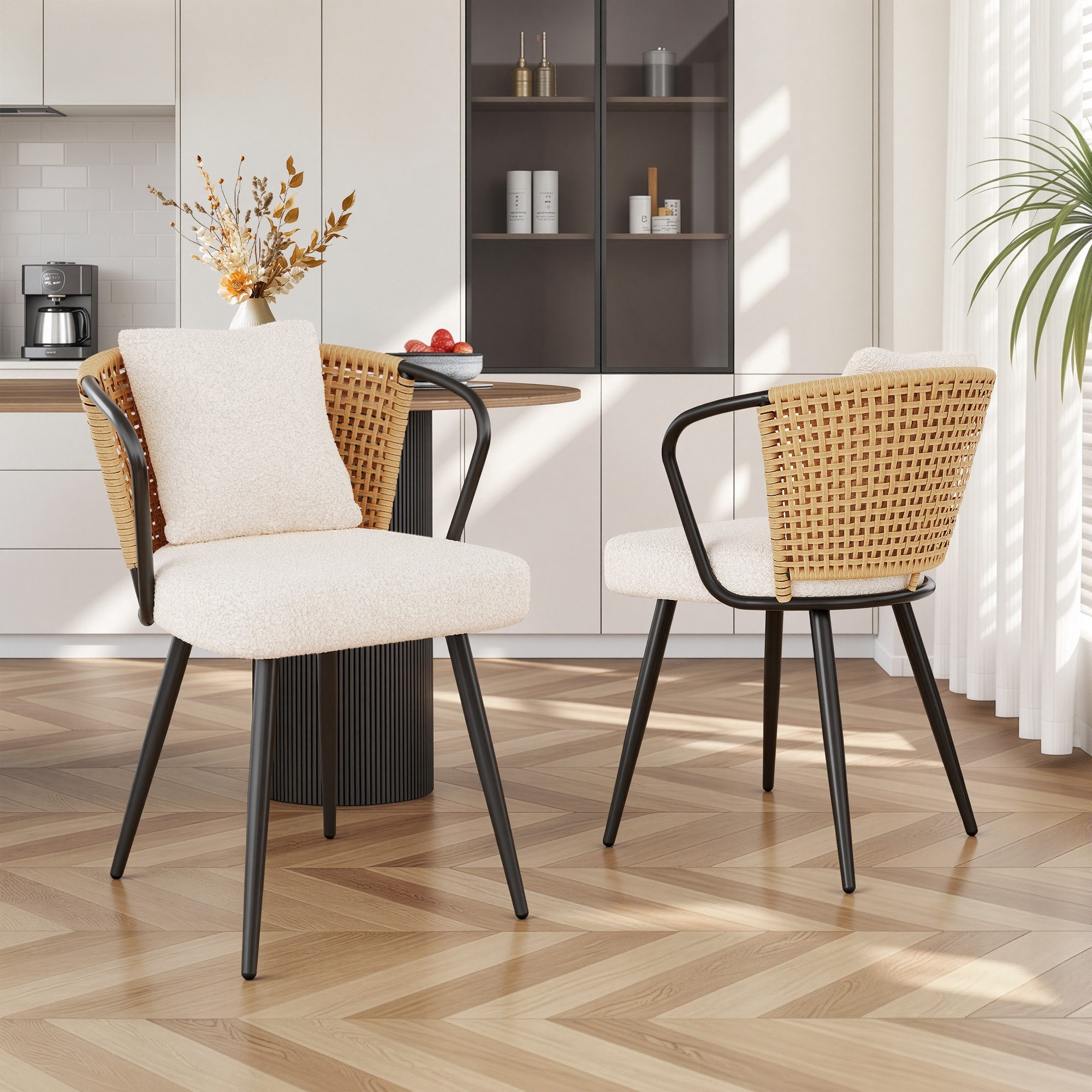 HawthyHome Esszimmerstuhl 2er-Set, Mid-Century Polsterstühle mit Kissen & Metallbeinen (2 St), Ergonomisches
