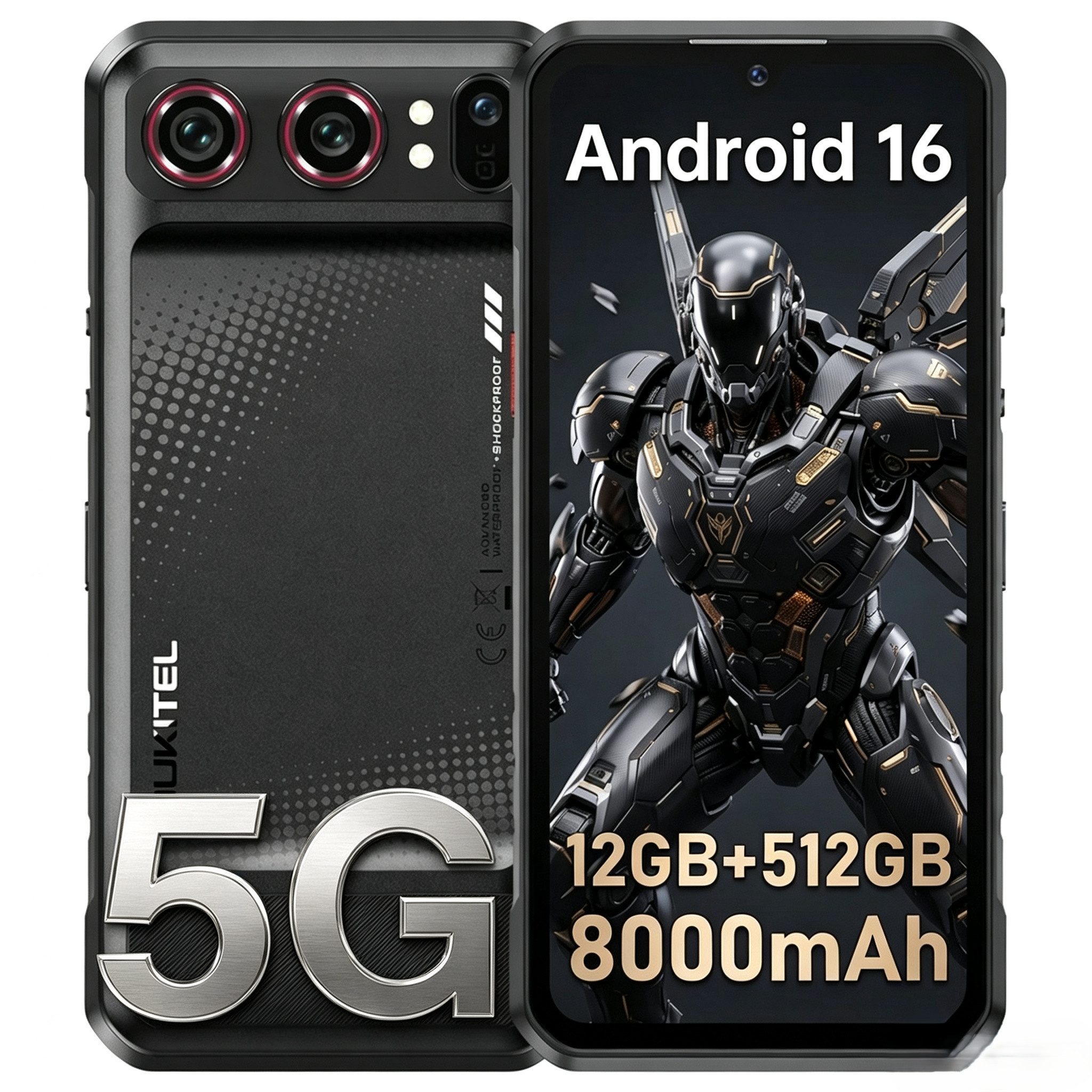 OUKITEL WP68 Air 5G Outdoor Handy 8000mAh 6,88" Robustes Smartphone (17,48 cm/6,88 Zoll, 512 GB Speicherplatz, 64 MP Kamera, 120Hz IP68/IP69K, MIL-STD-810H, 12GB+512GB, Android 16)