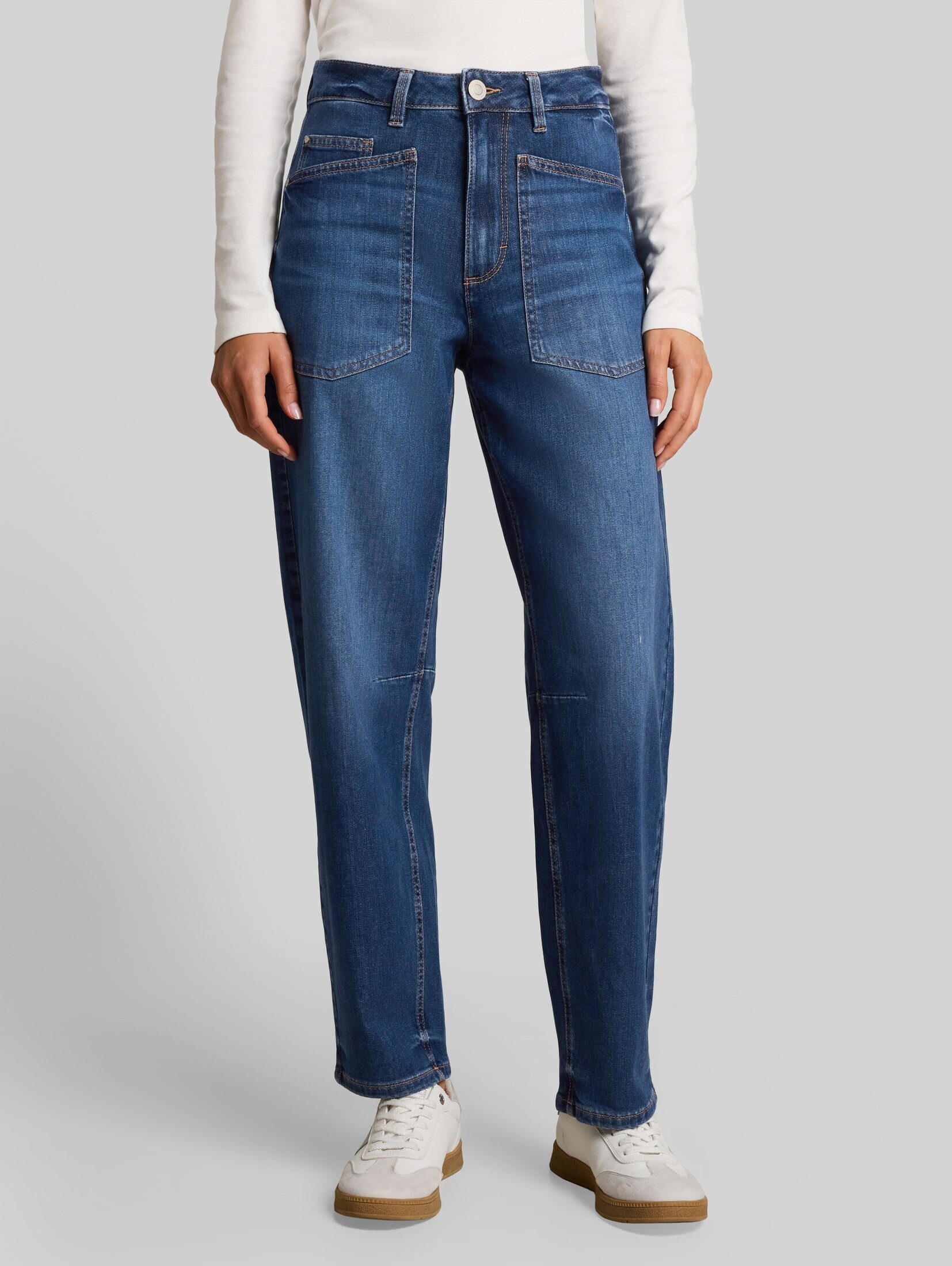 TOM TAILOR Weite Jeans Jeanshosen TTCELIA BARREL Jeans mit aufgesetzten Taschen