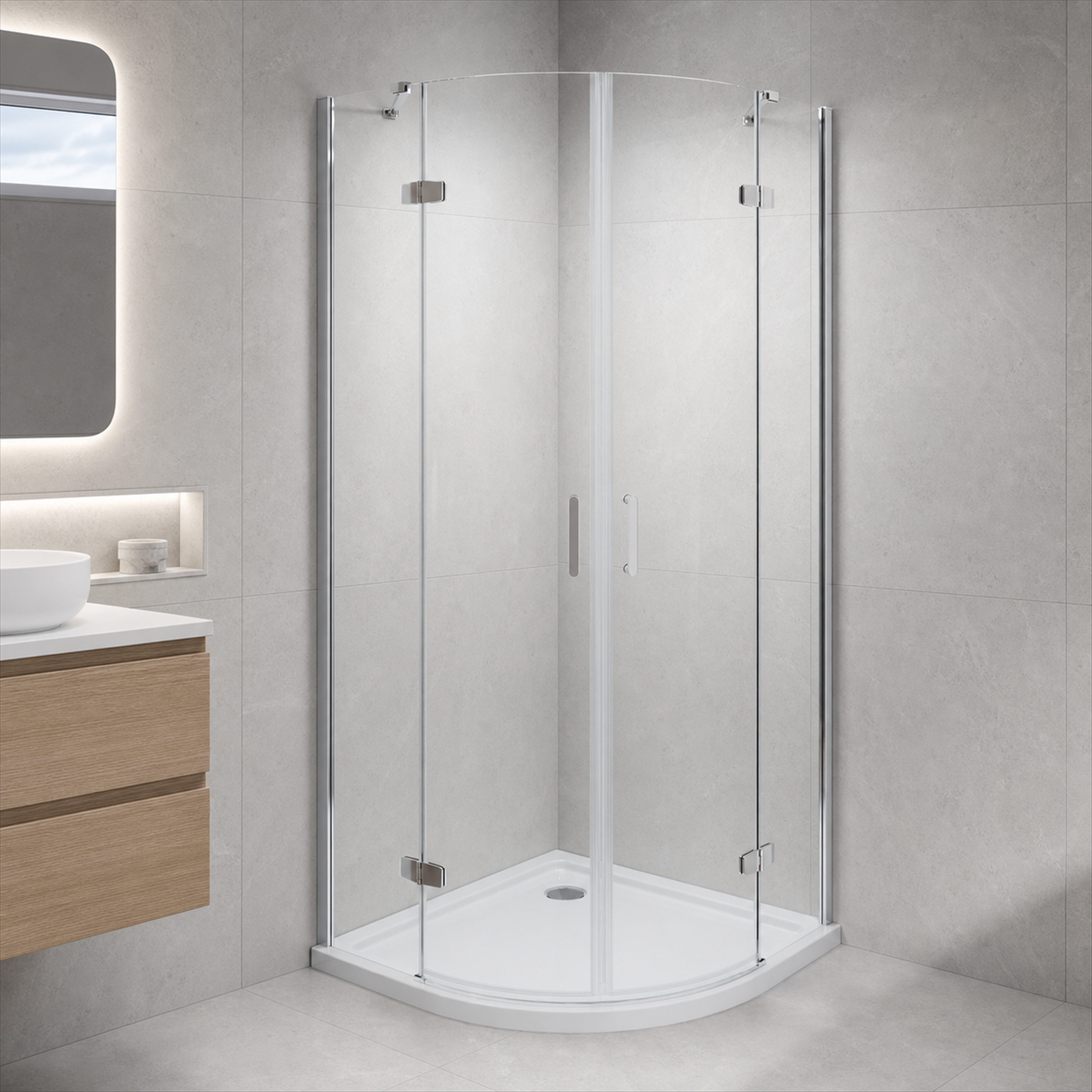 welltime Runddusche Siena, BxT: 90x90 cm, Einscheibensicherheitsglas, Hebe-Senk-Mechanismus, barrierefrei einbaubar, mit Drehtüren