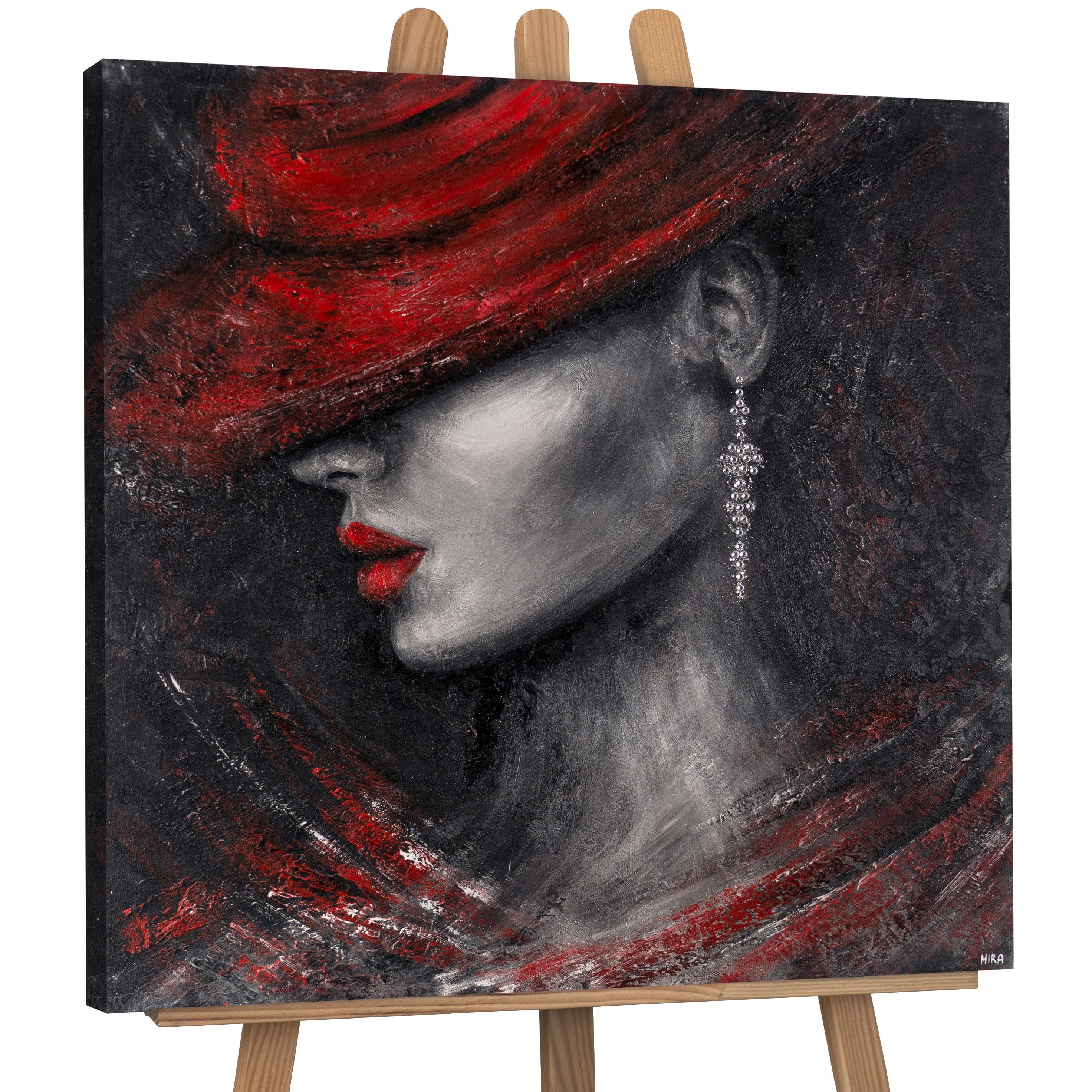 YS-Art Gemälde Stil, Menschen, Leinwand Bild Handgemalt Hübsche Frau Rote Lippen
