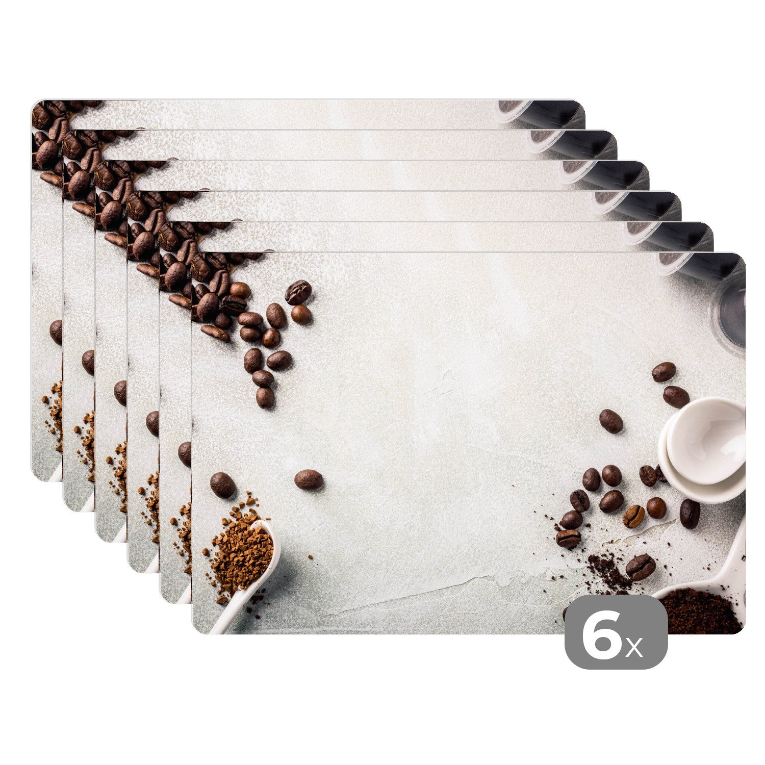 MuchoWow Platzset Kaffee - Kaffeebohnen - Weiß, (6-St), Platzsets, Tischset, Abwaschbar, Tischsets, Platzdeckchen