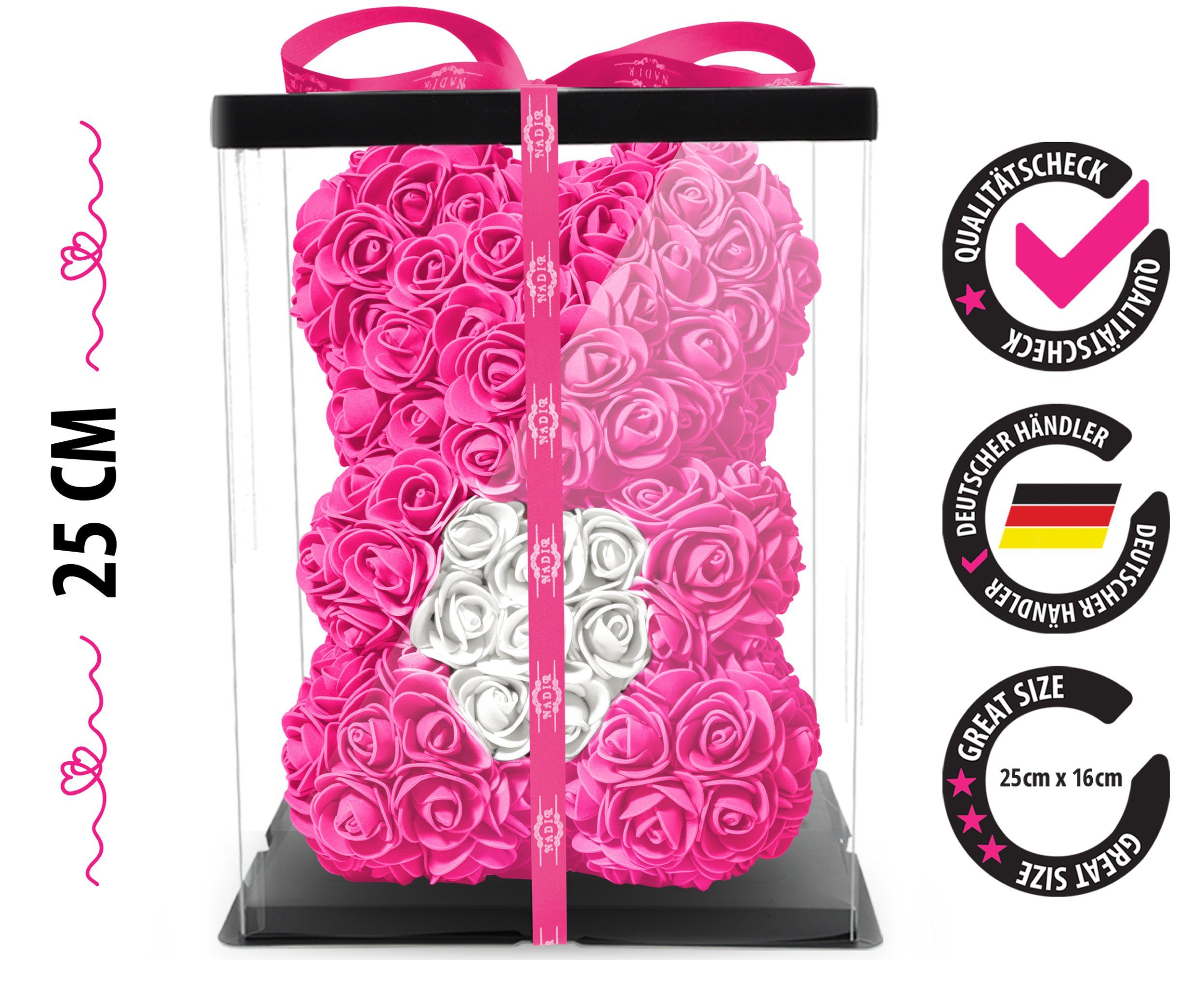 Kunstblume Rosenbär mit Herz Geschenk für günstig online kaufen