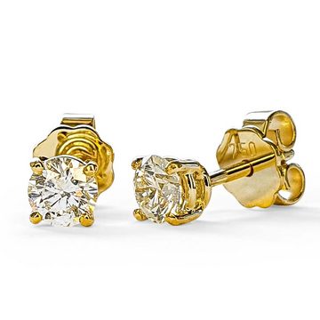 Webgoldschmied Paar Ohrstecker Diamant Ohrstecker 750 Gold mit 2 Brillanten 0,50 F/IF, handgearbeitet