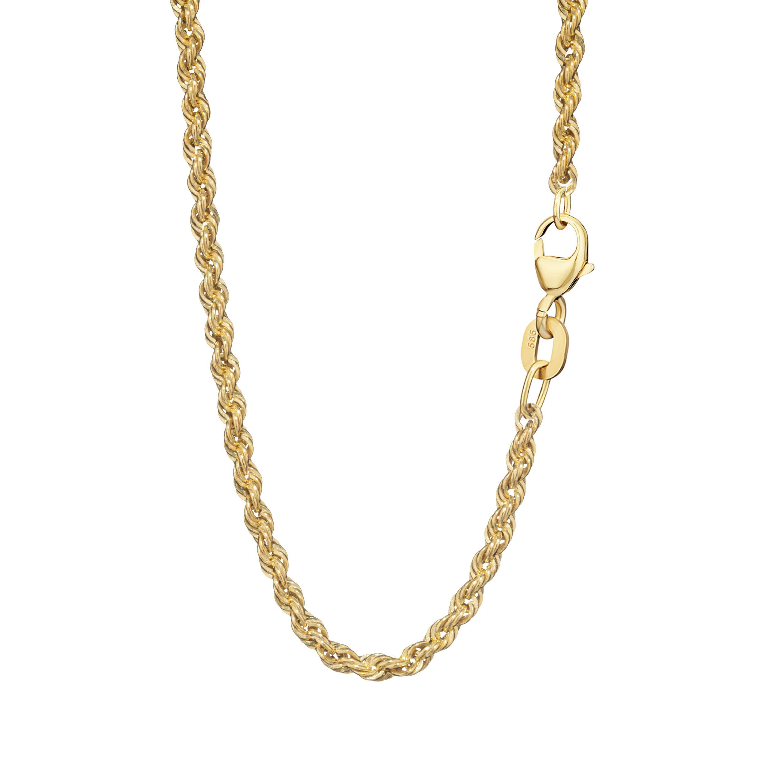 Goldkette 50cm Zopfkette 585 Gelb Gold 14 Karat Halskette Kordel hohl 2,0mm Brei
