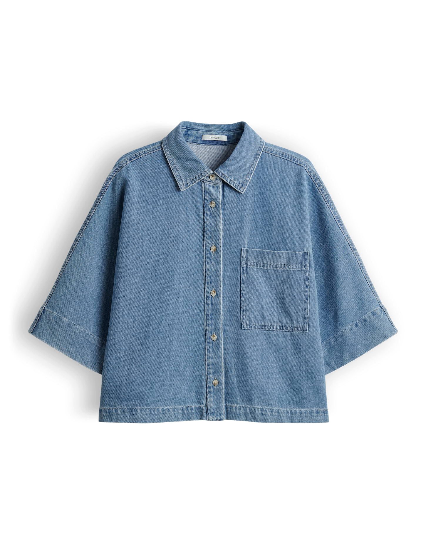 Kurzarmbluse Fyndra aus Denim mit authentischer Waschung