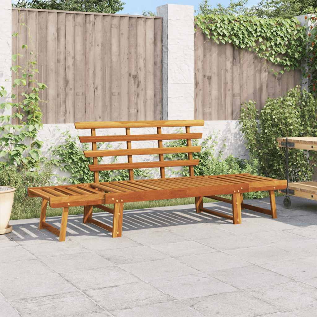 furnicato Gartenbank 2-in-1 aus Echtholz, 153-190 x 68 x 74 cm, naturfarben, Witterungsbeständige Sitzbank, umwandelbar zum bequemen Tagesbett