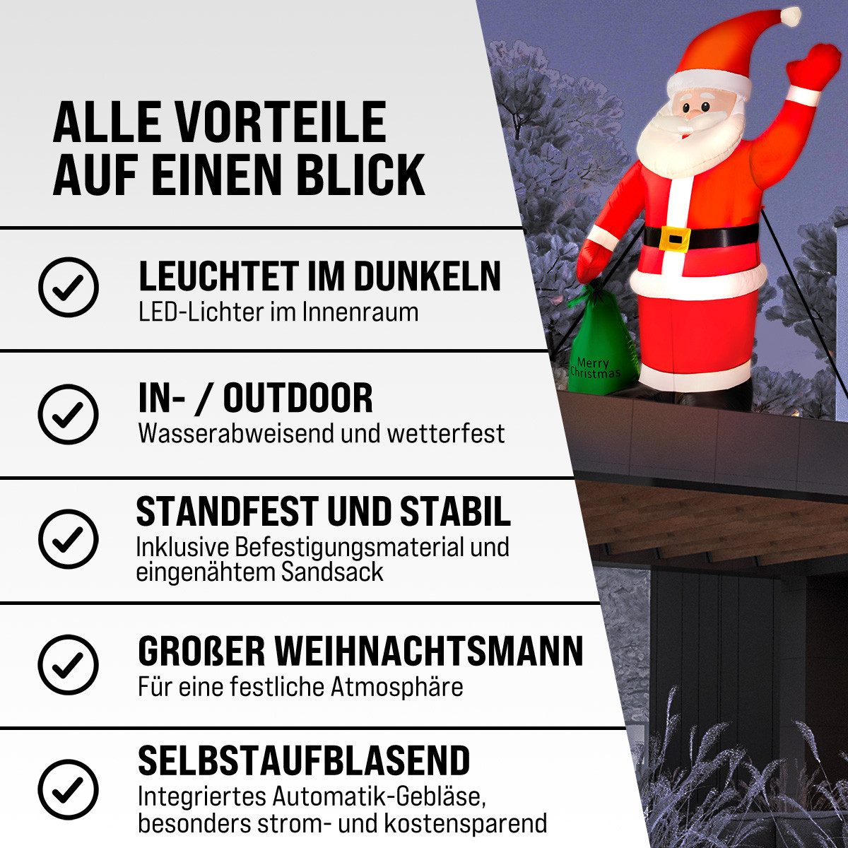 monzana Weihnachtsmann, Aufblasbarer XL 180cm LED Beleuchtet Befestigungsmaterial IP44 Außen
