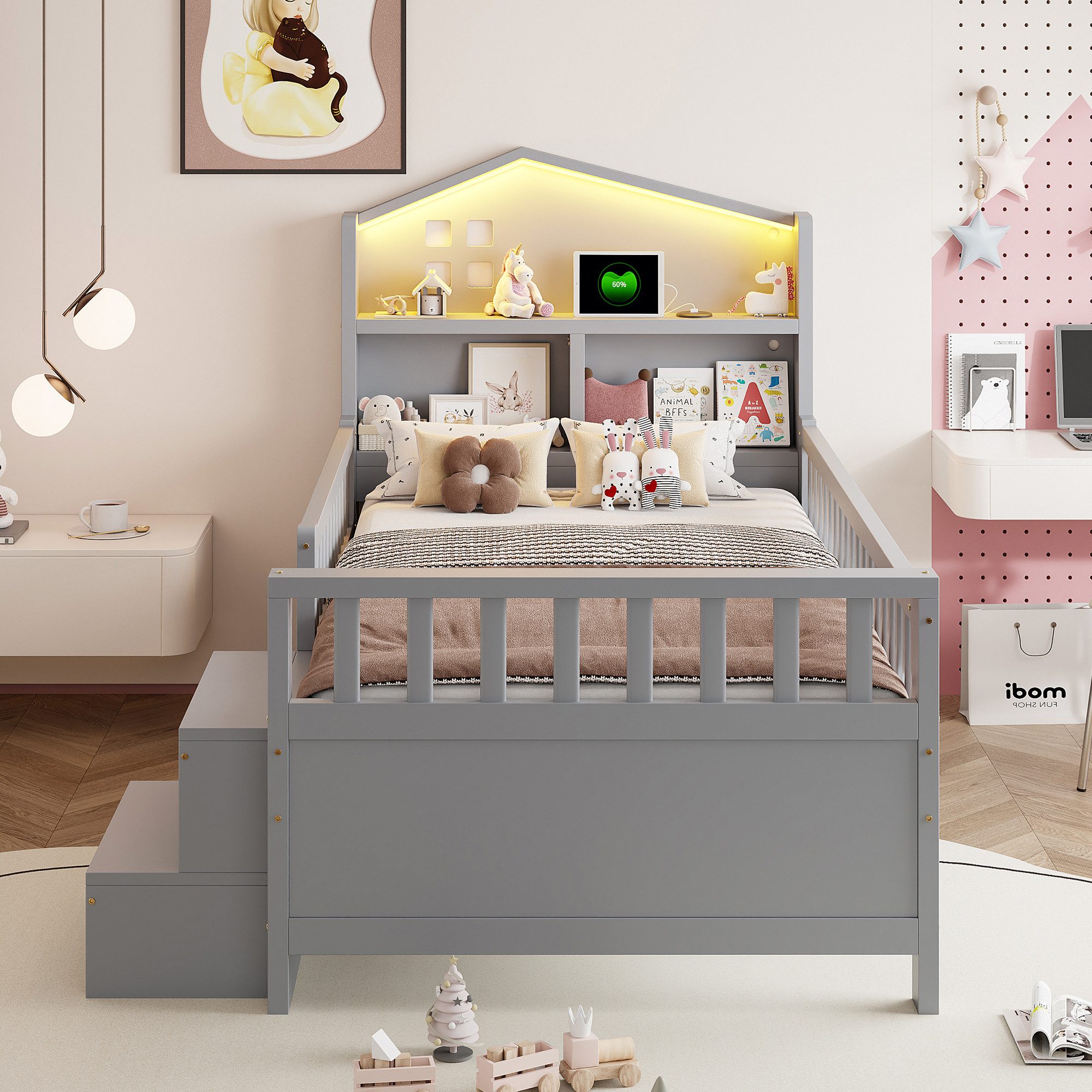 STILVORA Kinderbett 90x200 mit Sicherheitsgitter,Holzbett Bettgestell mit L günstig online kaufen