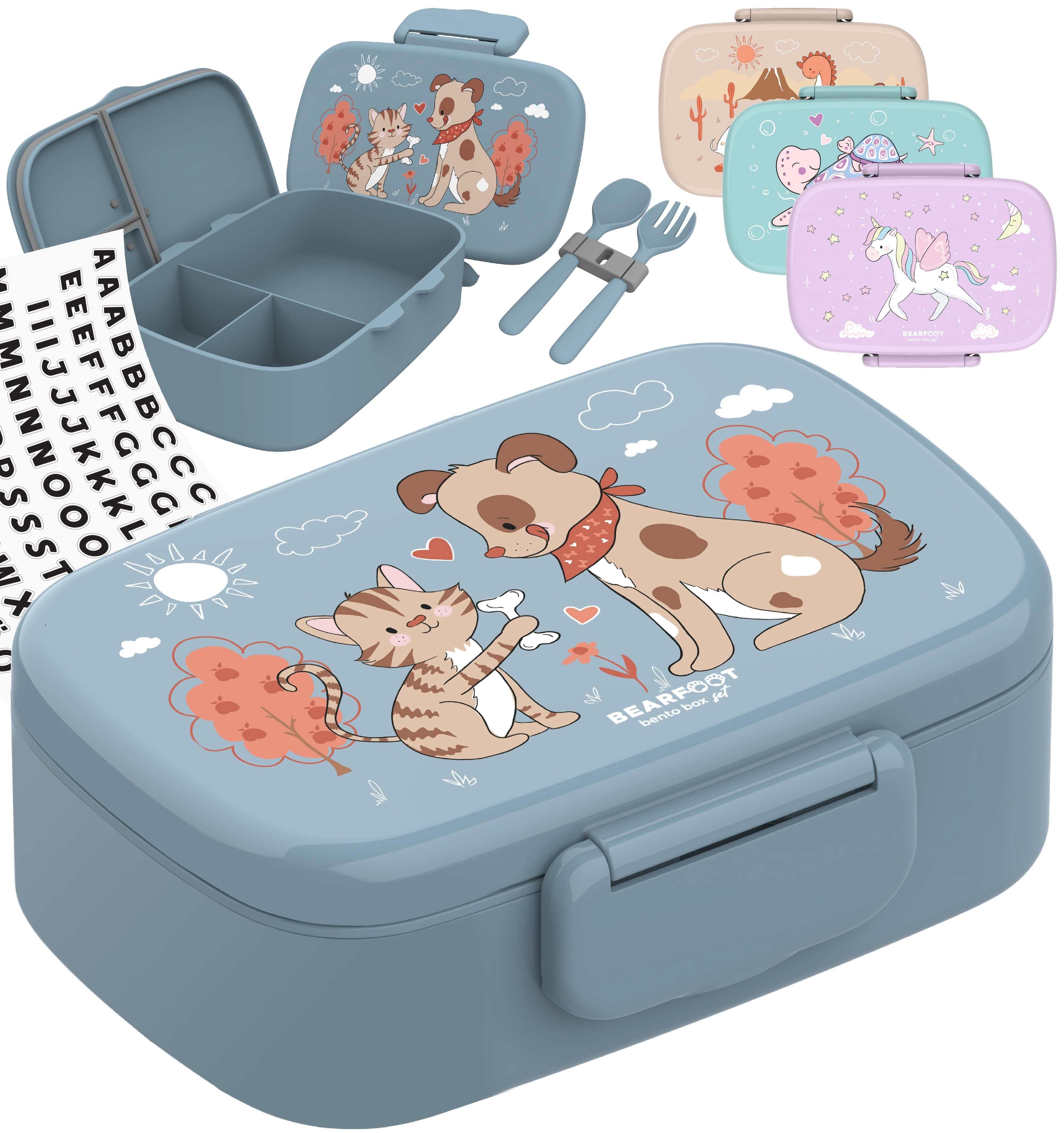 BEARFOOT Lunchbox Brotdose Kinder Fächern, leicht & auslaufsicher - Hund Katze, Kindergarten und Schule - Mädchen und Jungen, Vesperbox, Snackbox