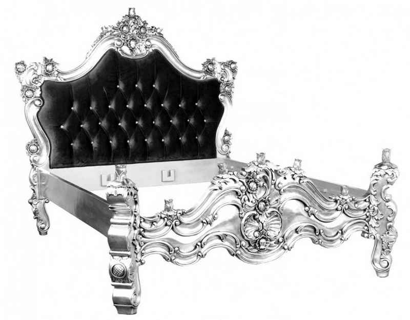 Casa Padrino Bett Bett Barocco Schwarz / Silber mit Bling Bling Glitzersteinen 180 x 200 cm aus der Kollektion von Casa Padrino
