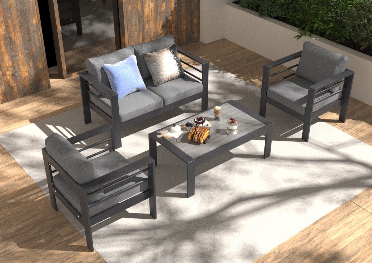 Gartenlounge-Set Balkon Möbel Set mit Tisch Aluminium 4 teilig outdoor wetterfest