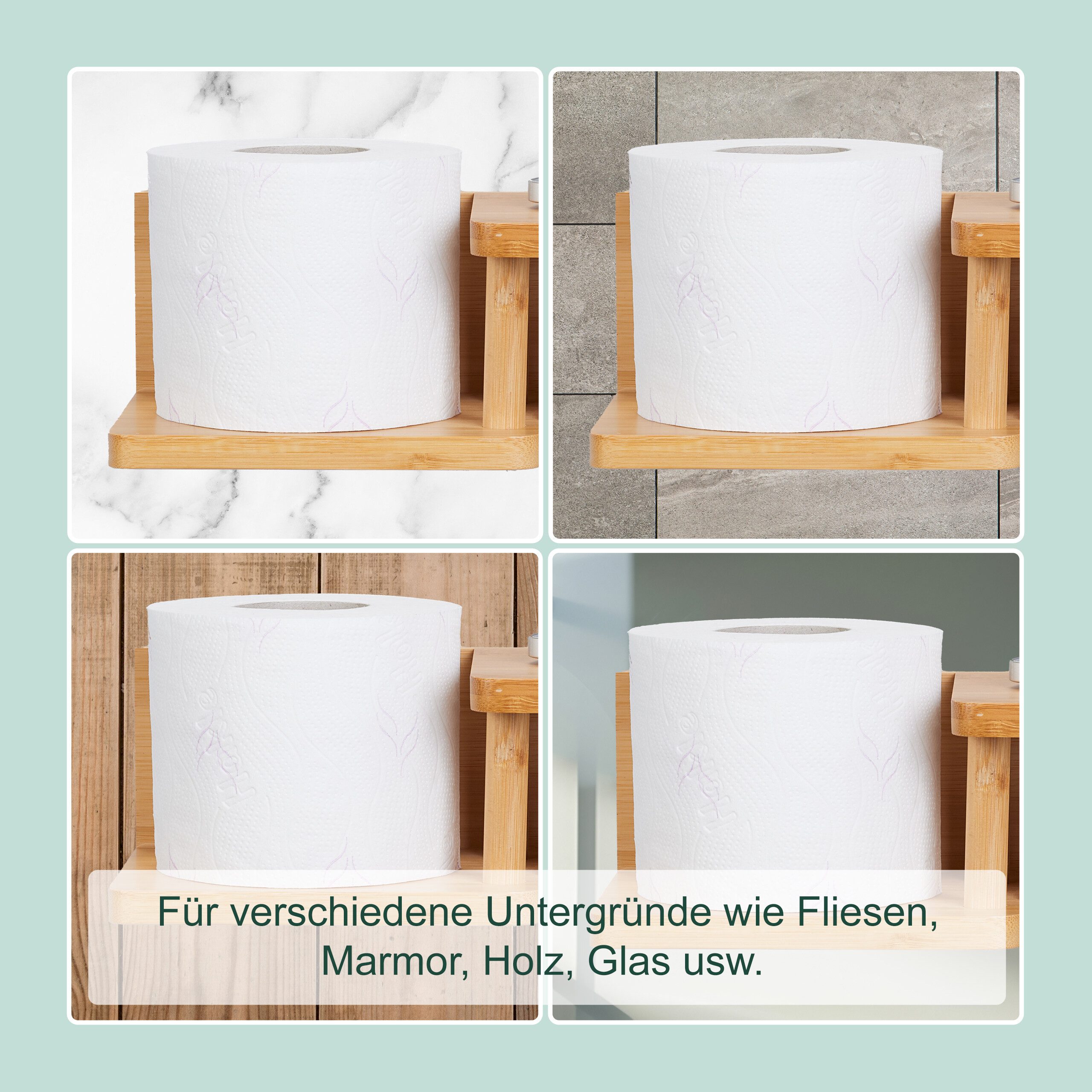 relaxdays Toilettenpapierhalter Bambus Toilettenpapierhalter 2 Ablagen (4-St) – Bild 3 von 5