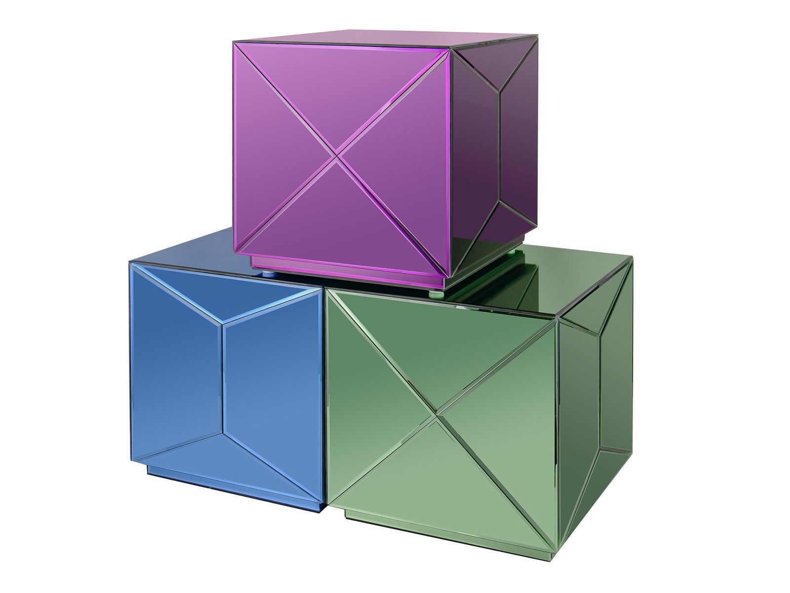 MIRRORS AND MORE Couchtisch (3er Set), verspiegelte Nachttisch, Wohnzimmer-Beistelltisch für Sofas, Höhe 40cm