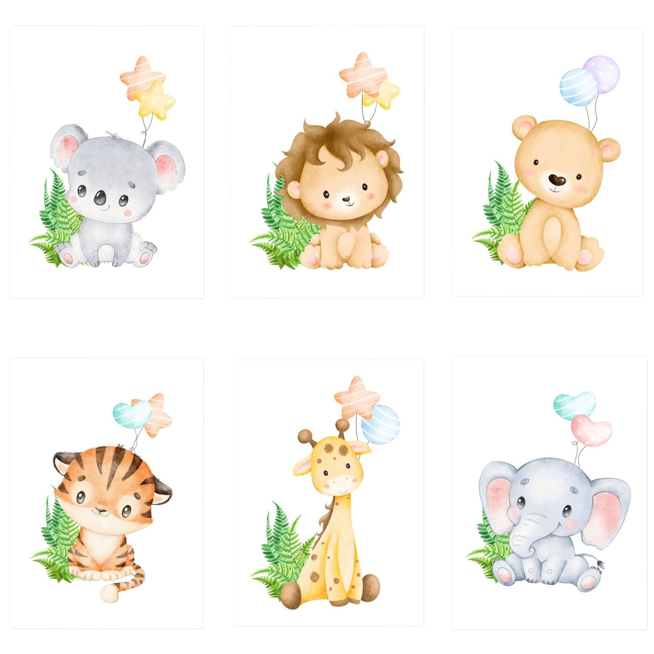 JUSTGOODMOOD Poster Kinderzimmer Dschungel Tiere Kinderzimmer Bilder Wand Deko Kunst Druck, A (1 St)