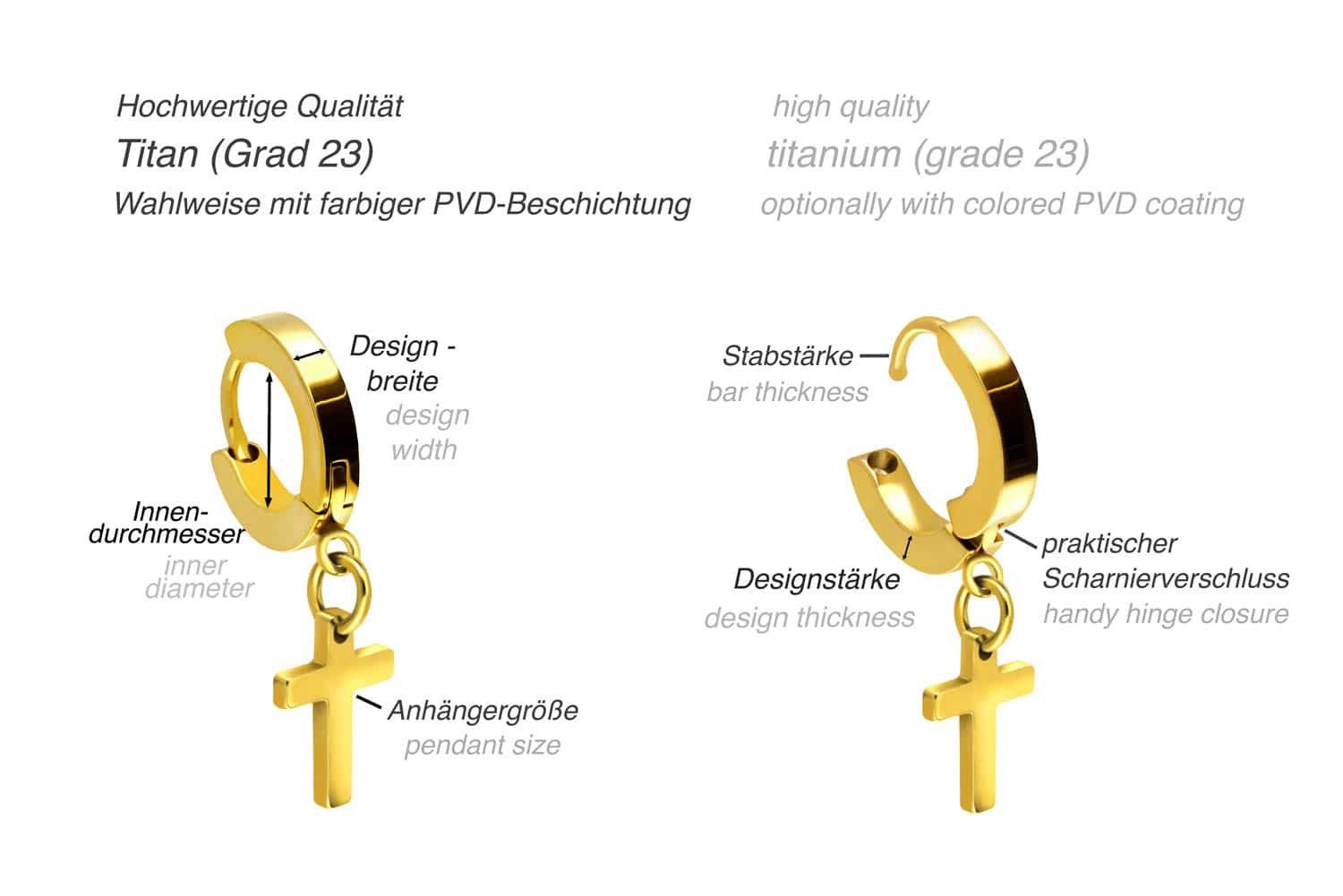 FILANGO Paar Creolen Titan Ohrclicker Creolen BEWEGLICHES KREUZ (Creolen, 1-tlg)