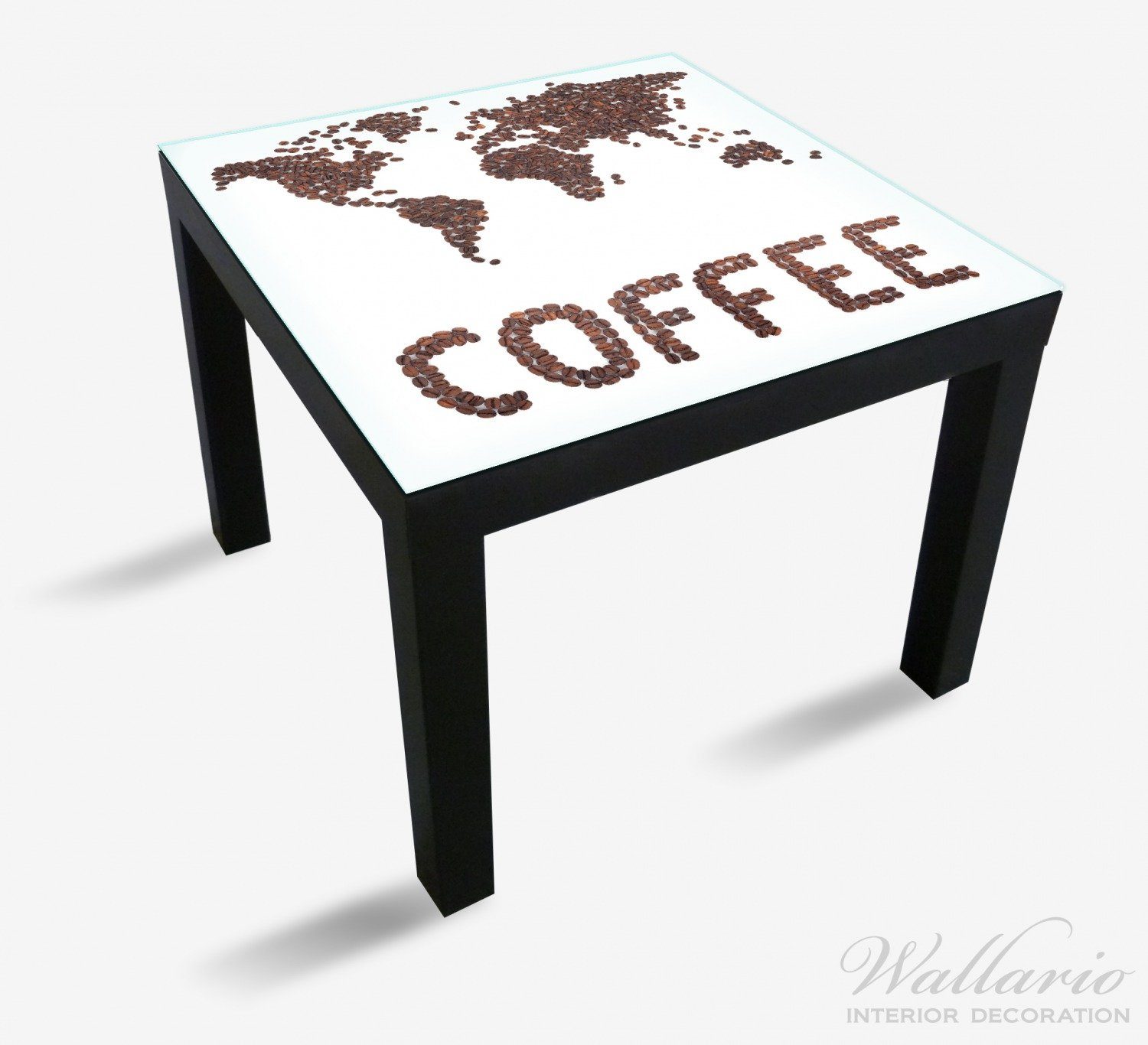 geeignet St), Ikea aus Kaffeebohnen für (1 Schriftzug Tisch Weltkarte mit Tischplatte Wallario Lack