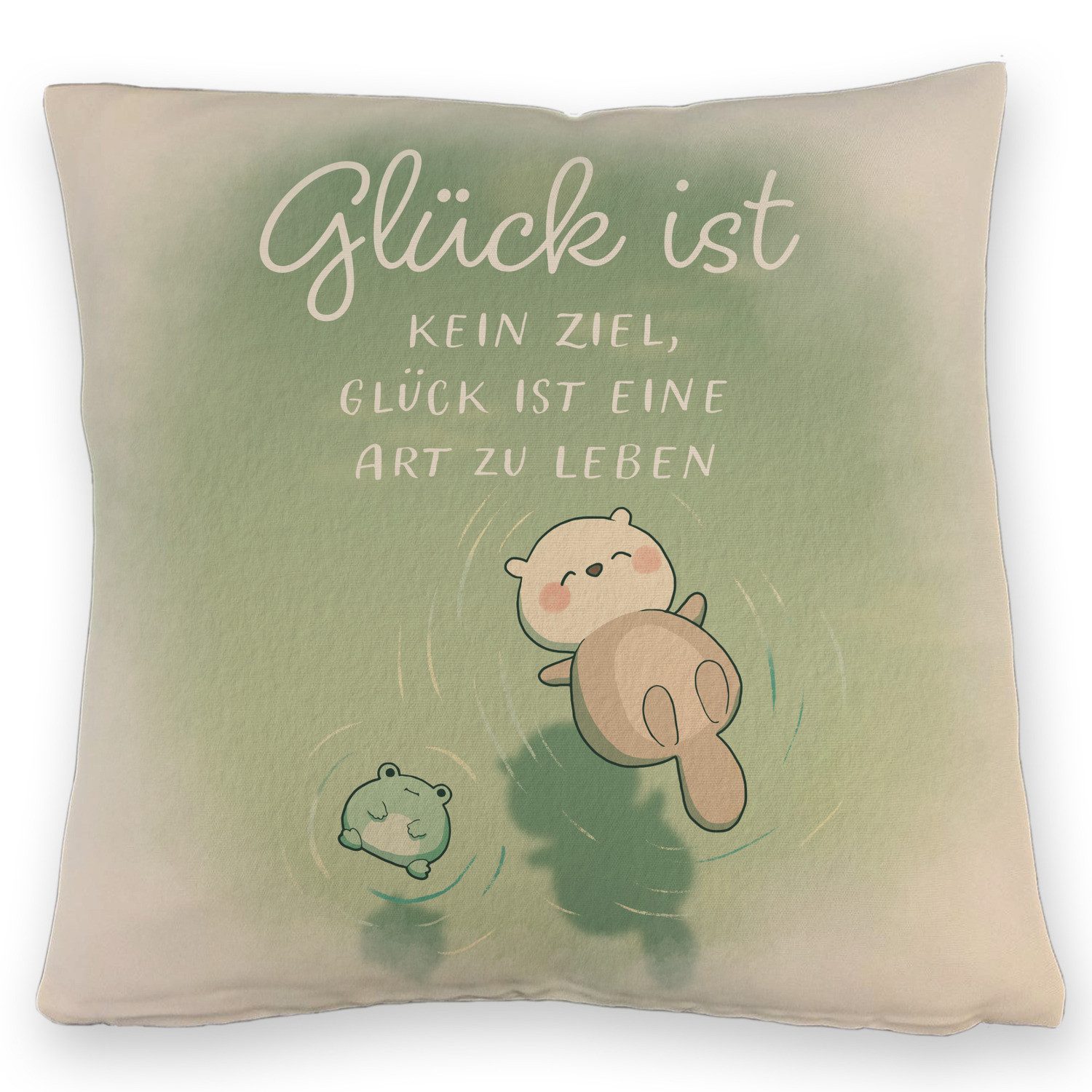 speecheese Dekokissen Otter und Frosch Kissen mit Leinenoptik Spruch