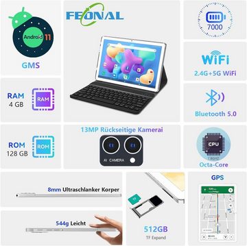 FEONAL 023 Neueste l,2-in-1 Tablet (10", 128 GB, Android, Tablet Mit Tastatur,5G Wifi Android Tablet Pc (1TB TF)Octa-core1.8Ghz)