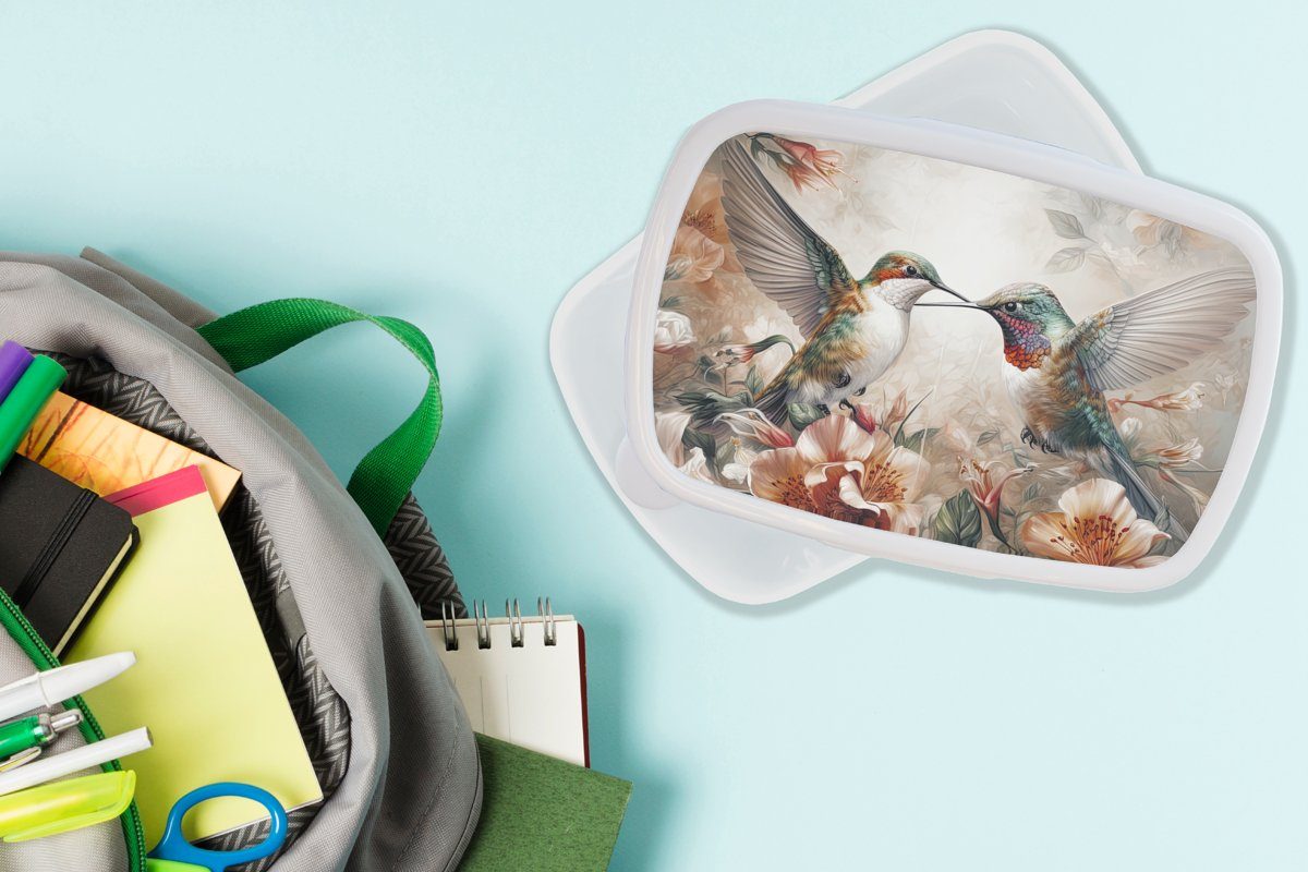 (2-tlg), Kolibri für - und Jungs Lunchbox Brotbox - Mädchen und weiß für Kunststoff, Vögel - Erwachsene, MuchoWow Blumen Brotdose, Kinder Natur,