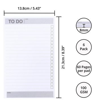 Belle Vous Notizbuch 60-seitiger Tagesplaner (6er-Pack), 60-page Undated Daily Planner, Checklists, and Notes (6-Pack)