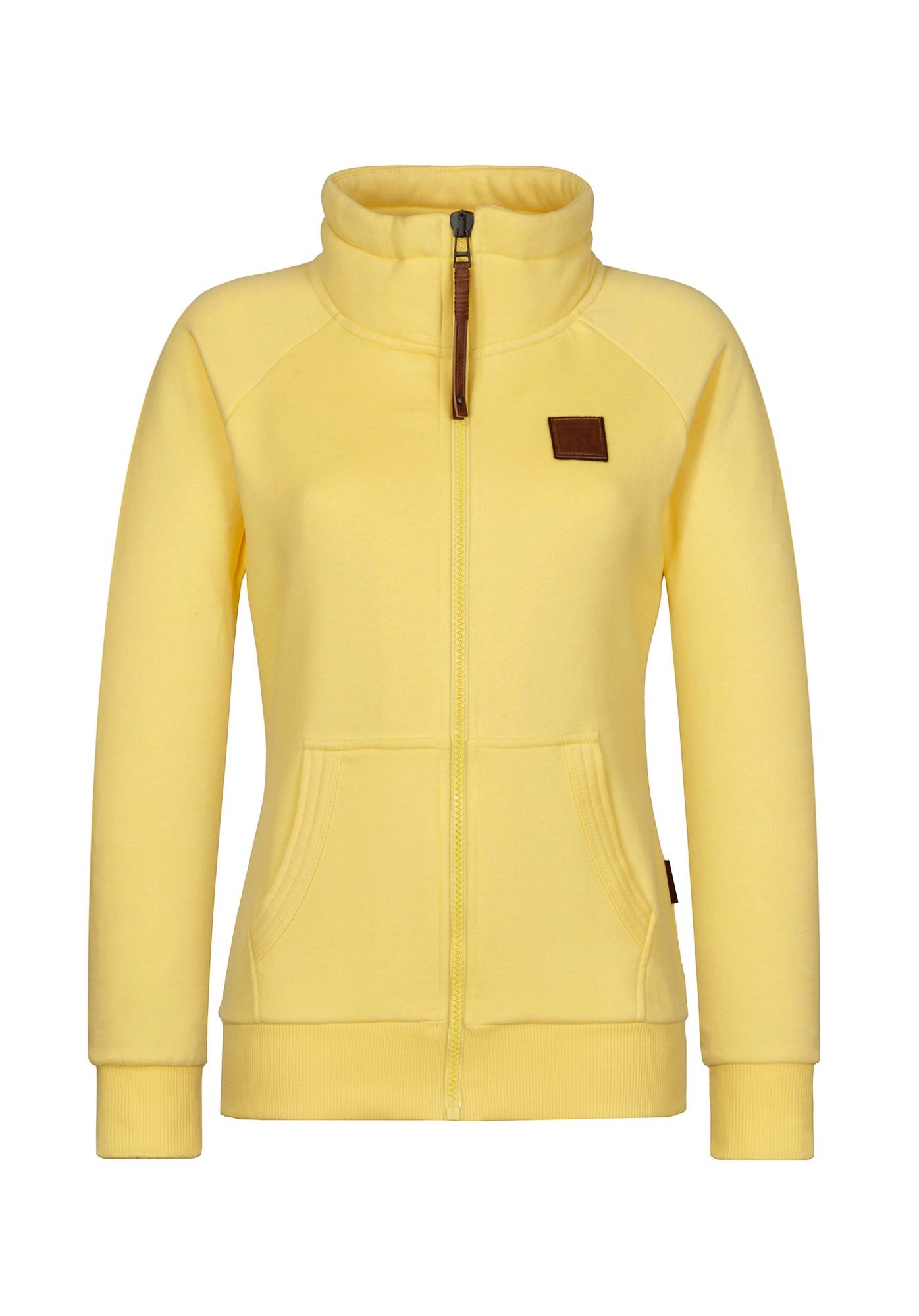 naketano Sweatjacke Damen hoher Stehkragen, Reißverschluss, weiche Sweatware, Rippbündchen seitliche Taschen, Kordelzug, Logo-Patch, casual, Streetwear, meliert