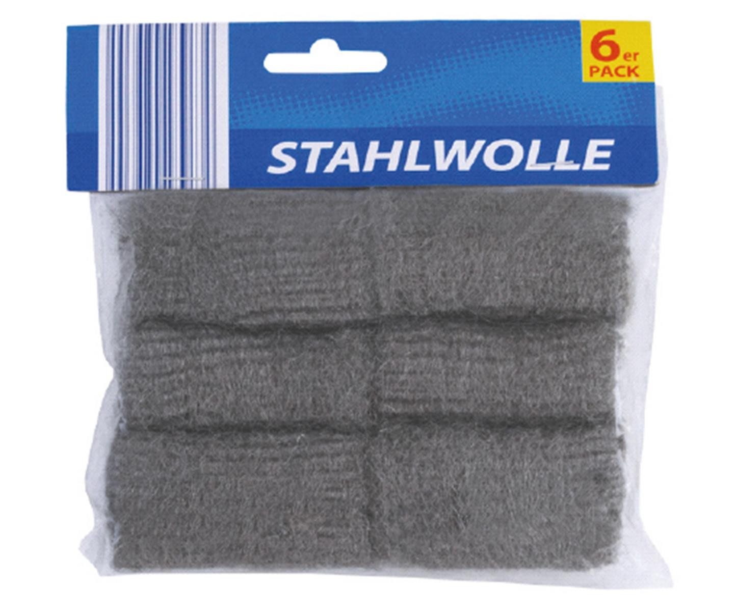 Reinigungsschwamm Stahlwolle Reinigungspads Scheuerschwamm, 6 Stück Grau, Scheuerwolle Reinigungswolle Polierwolle Schleifwolle Putzwolle