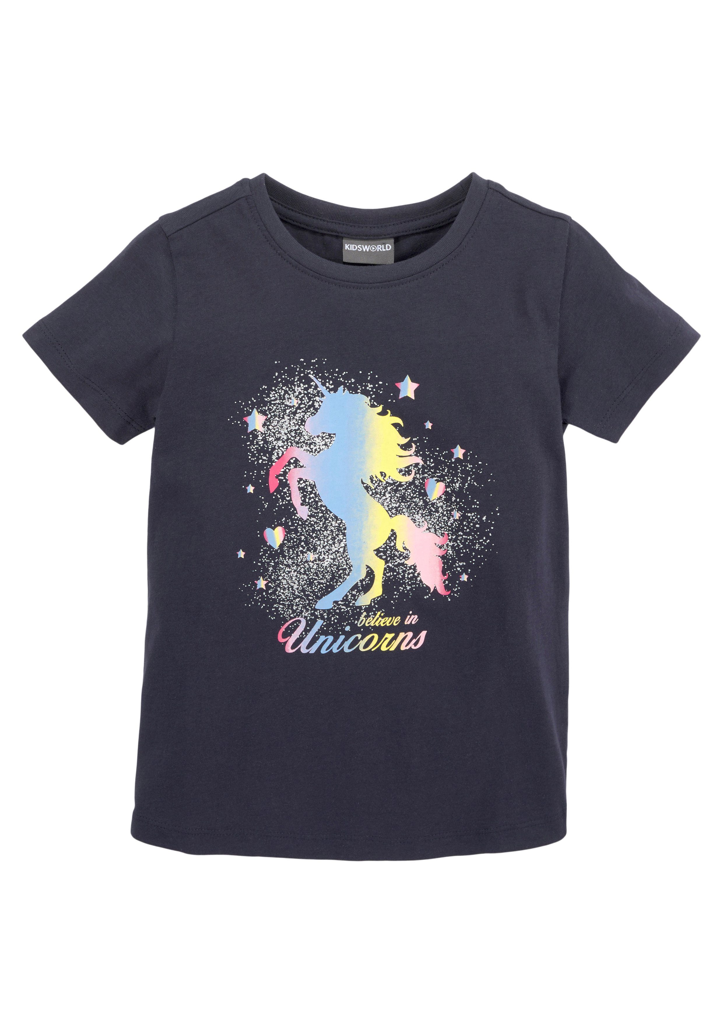 Unicorns mit believe KIDSWORLD Glitzerdruck in T-Shirt